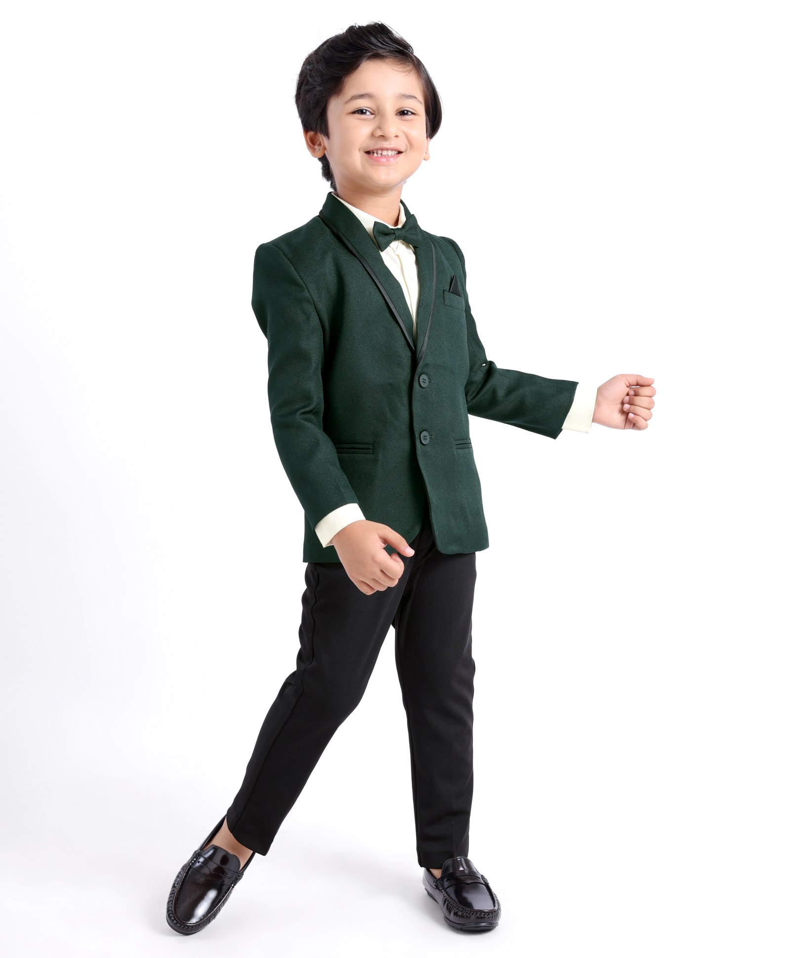 Babyhug Woven Full Sleeves Three Piece Solid Colour Party Suit with Bow - Green & Black-image-37
