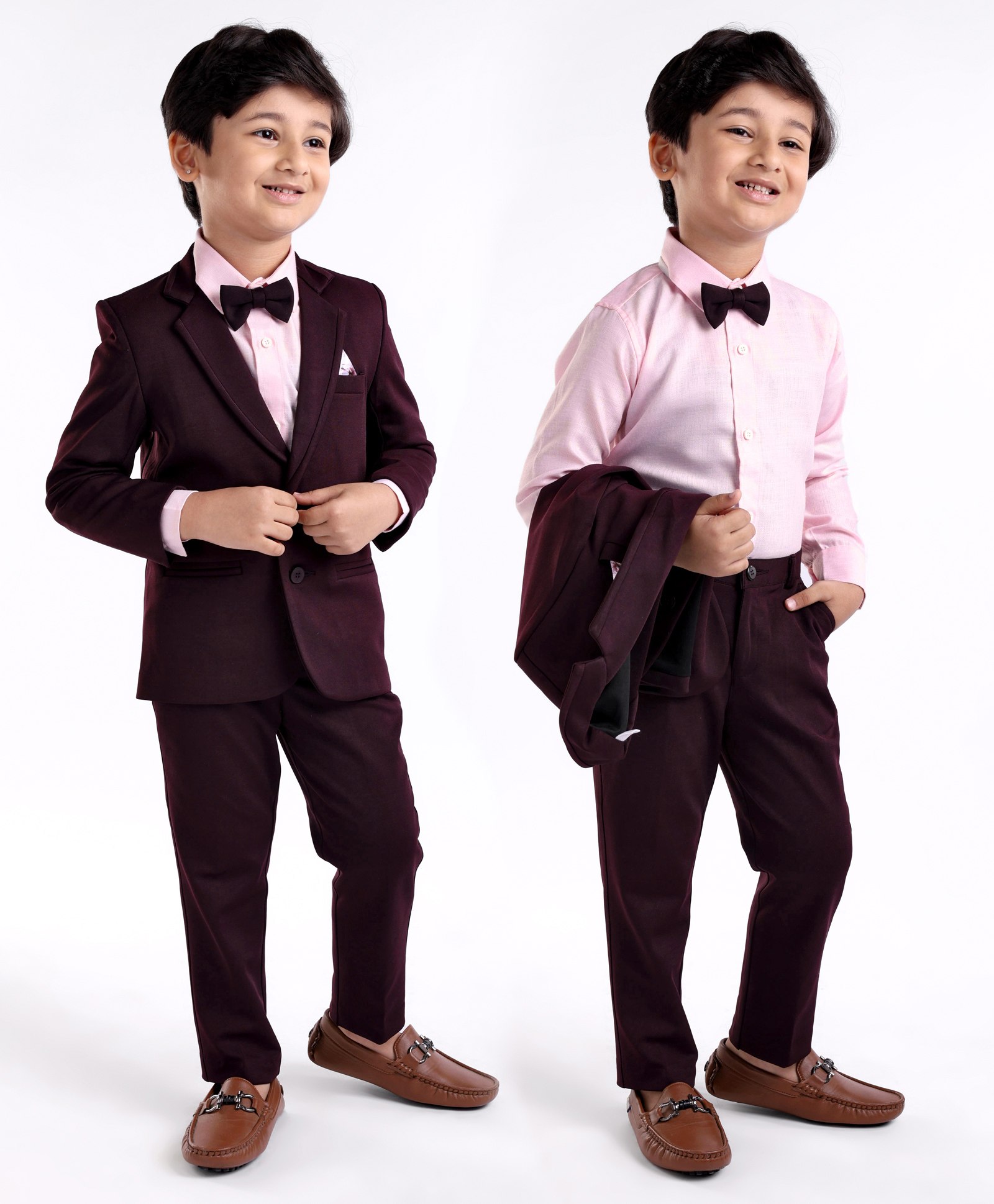Babyhug Woven Full Sleeves Three Pieces Solid Colour Party Suit With Bow - Pink & Maroon-image-44