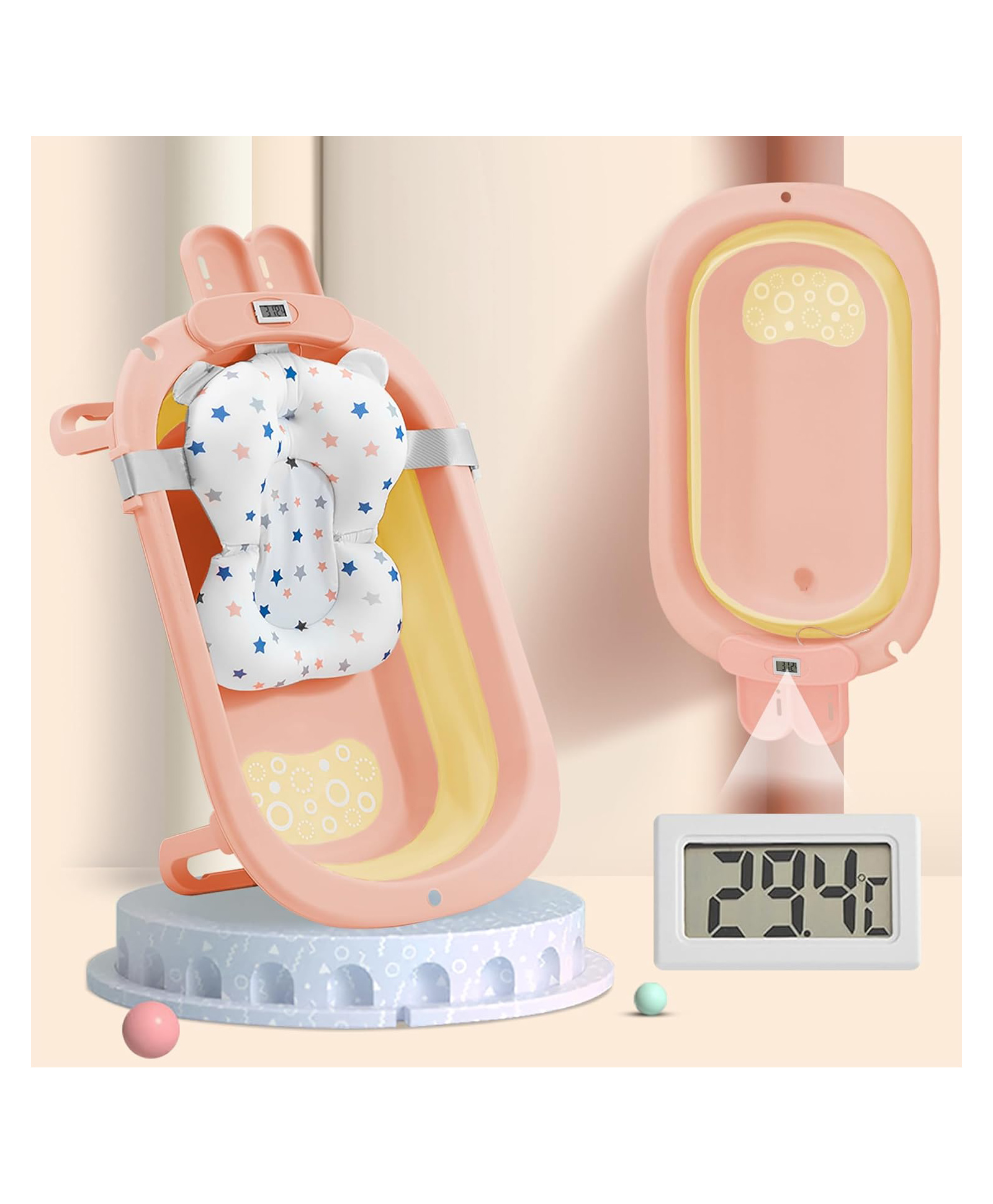 StarAndDaisy Smart Anti-Slip Foldable Collapsible Baby Bathtub with Temperature Meter and Cushion - Pink-picture-26