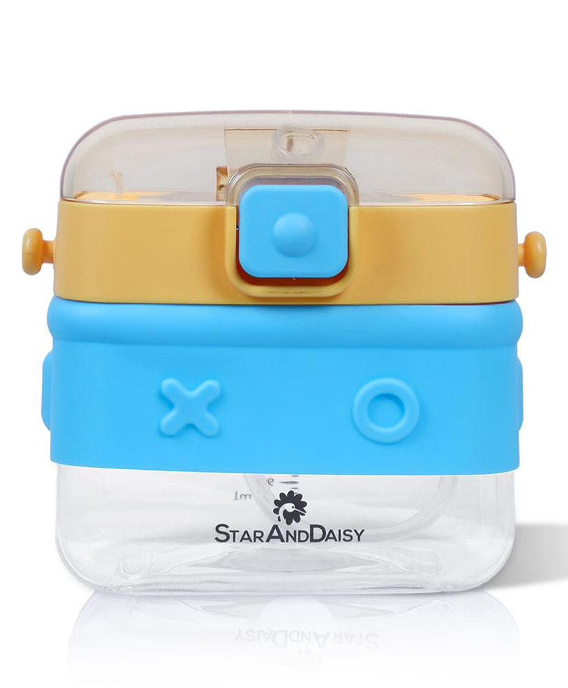 StarAndDaisy Square Water Bottle Sport Cup Drinks Bottle with Straw, Lock Cover & Leak Proof, Water Bottle, Large Sports Water Jug Cute Bottle, Square Drinking Bottle (Yellow & Blue) 350 ml-image-25