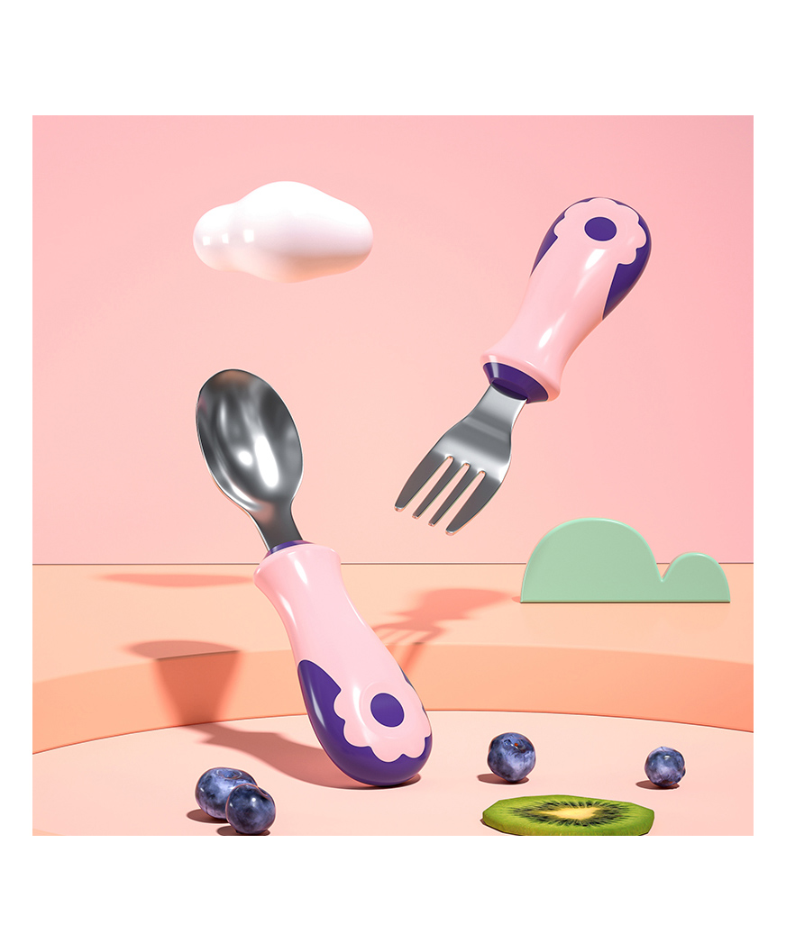 StarAndDaisy Baby Fork and Spoon Set with Carry Case Baby Training Utensils Self Feeding Toddler Silverware Silicone and Stainless Steel Kids and Toddler Utensil Set- Orange-picture-26