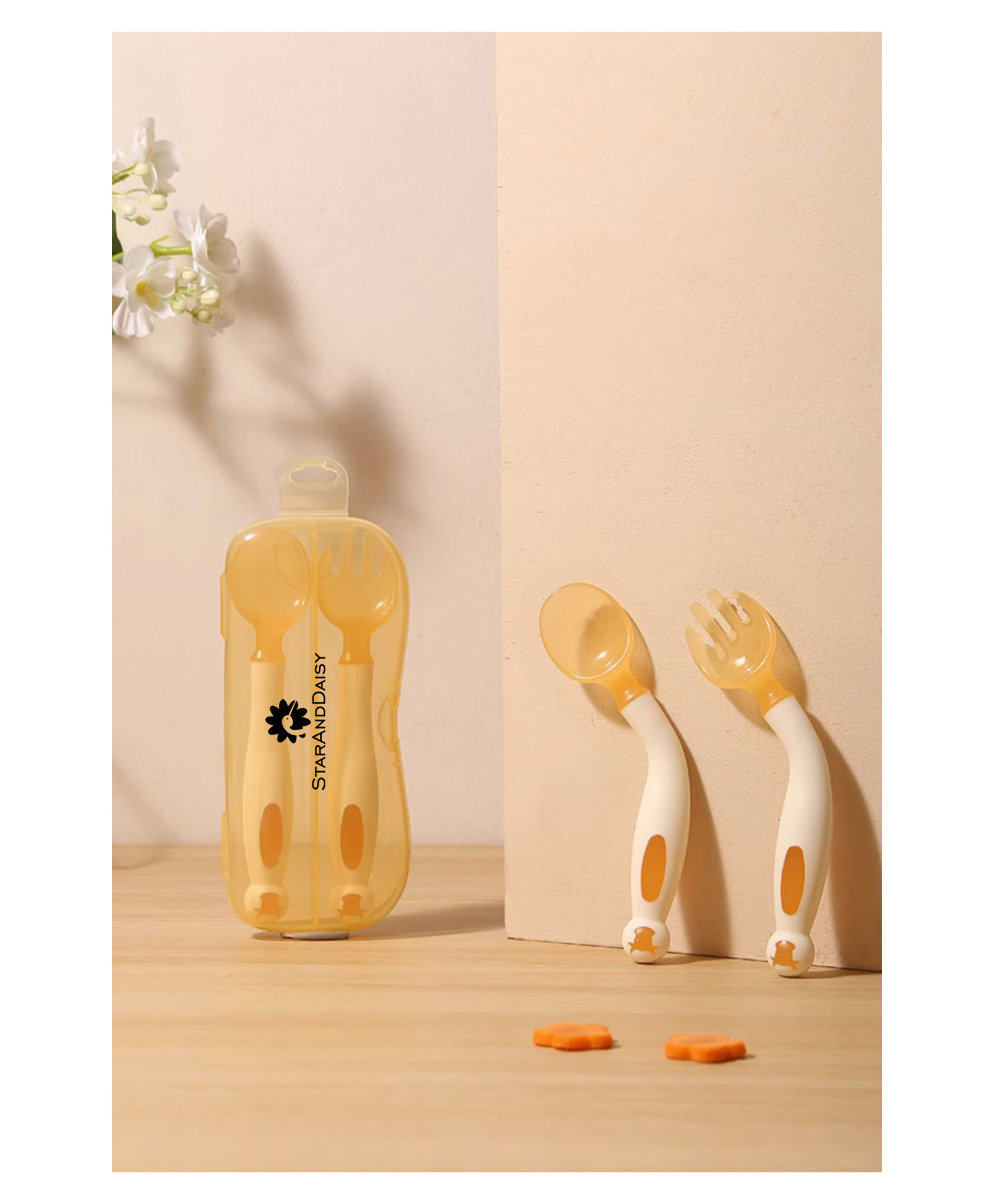StarAndDaisy Toddler Utensils Baby Training Spoons and Forks Set with Case Bendable - Yellow-picture-25