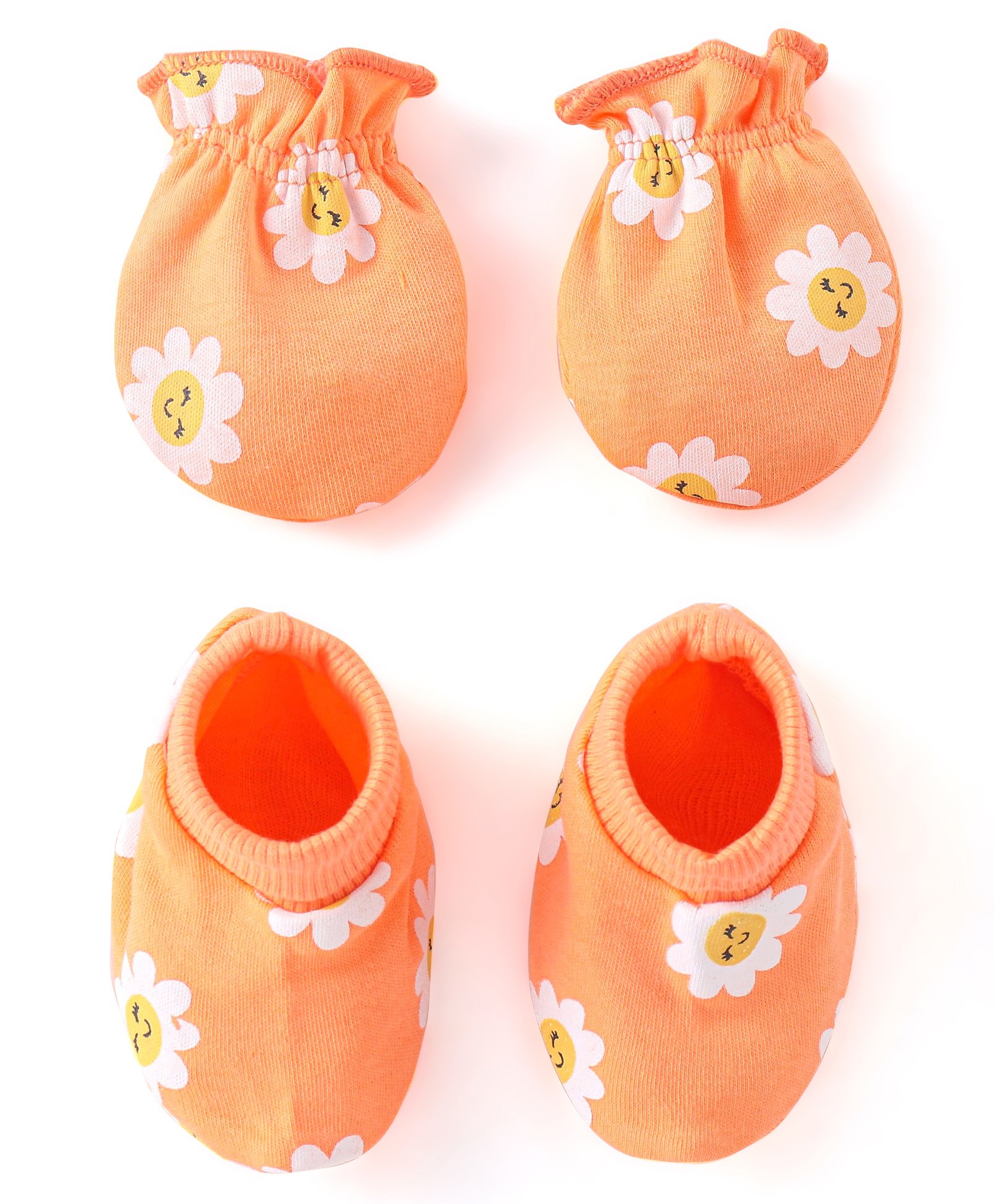 Babyhug 100% Cotton Knit Floral Print Mittens & Booties - Multicolor-image-14