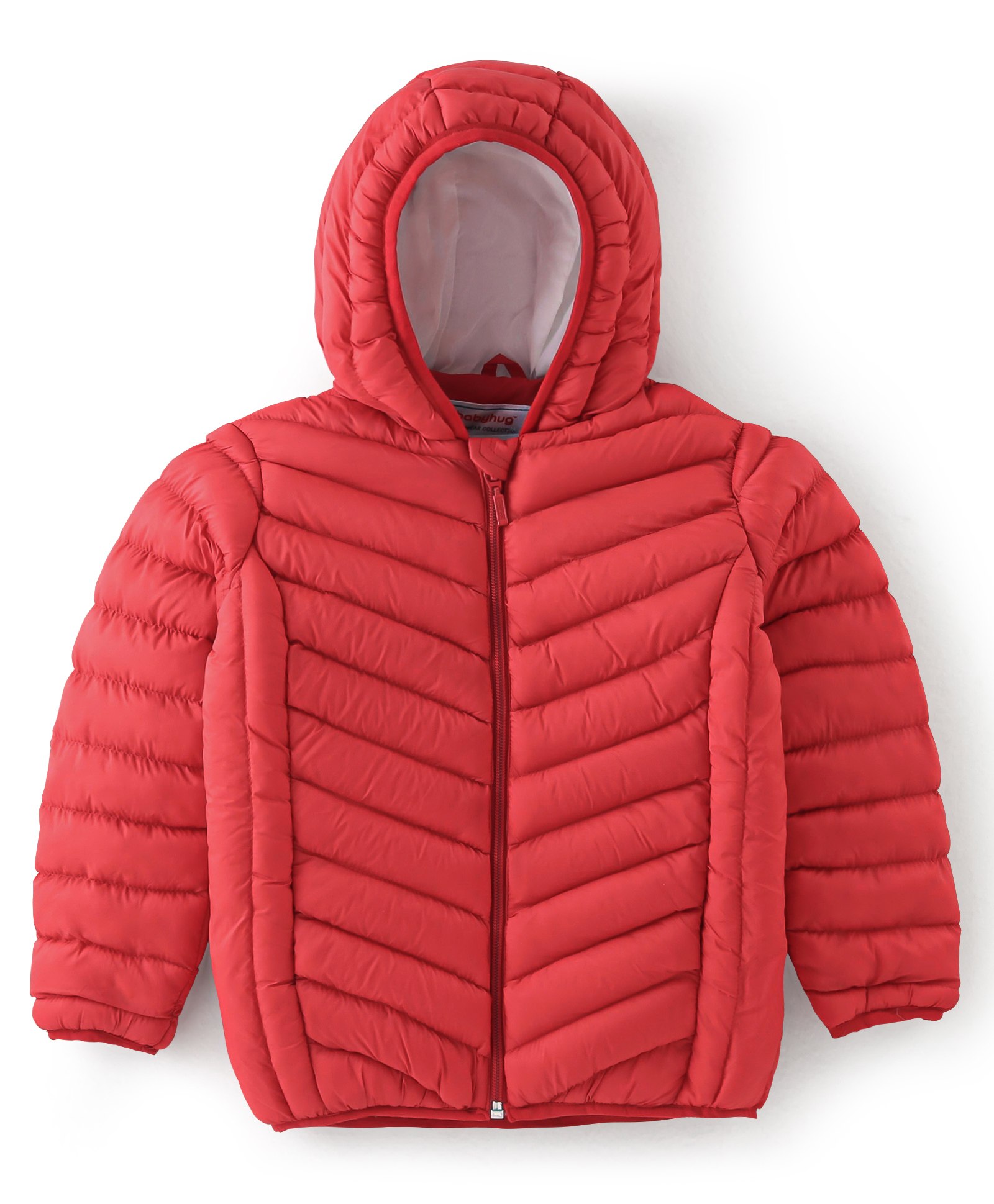 Babyhug Full Sleeves Solid Colour Padded Hooded Jacket - Red-image-20