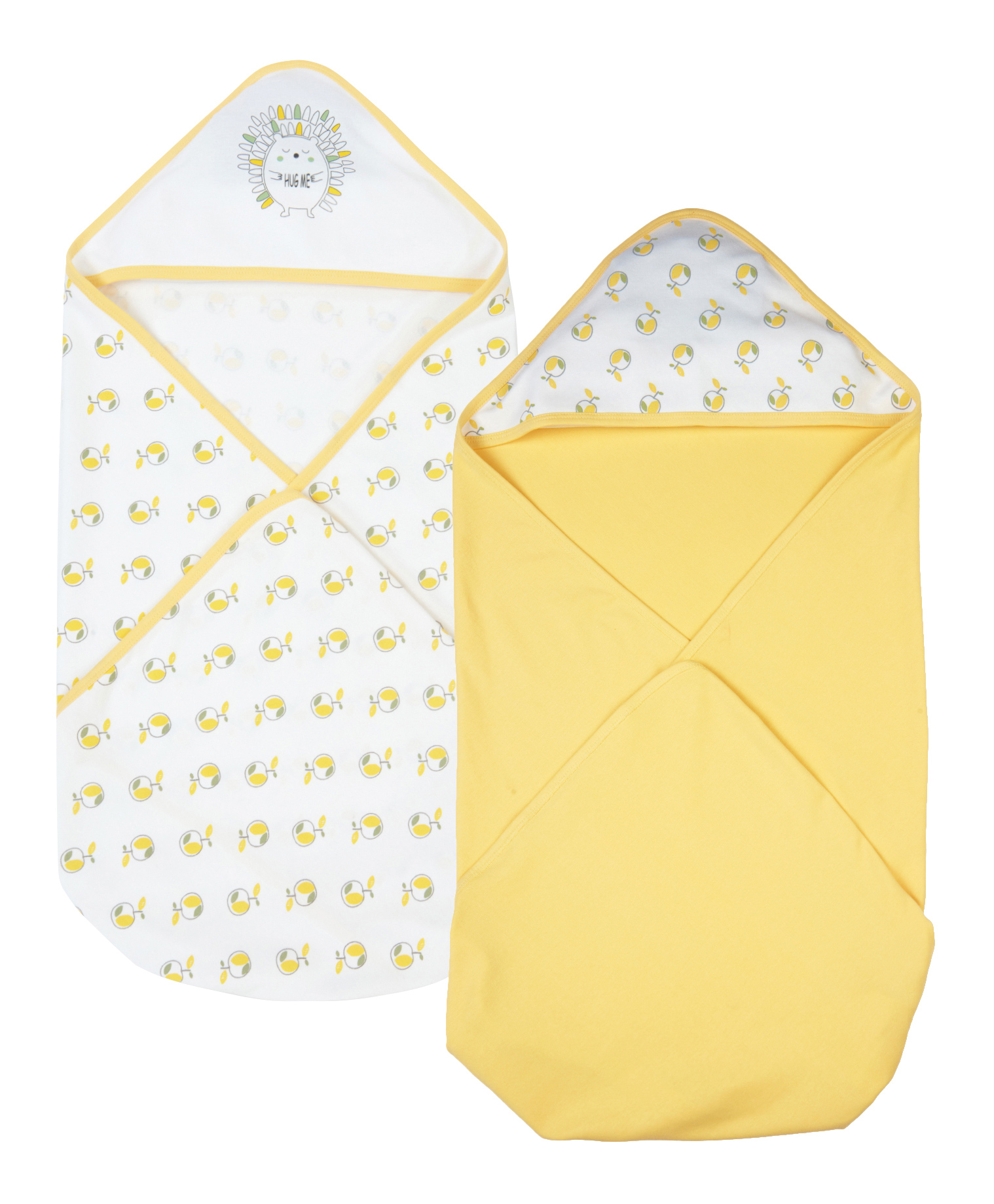 My Milestones 100% Cotton Interlock Hooded Baby Wrapper Apple Print Pack of 2 - Yellow & White-picture-11