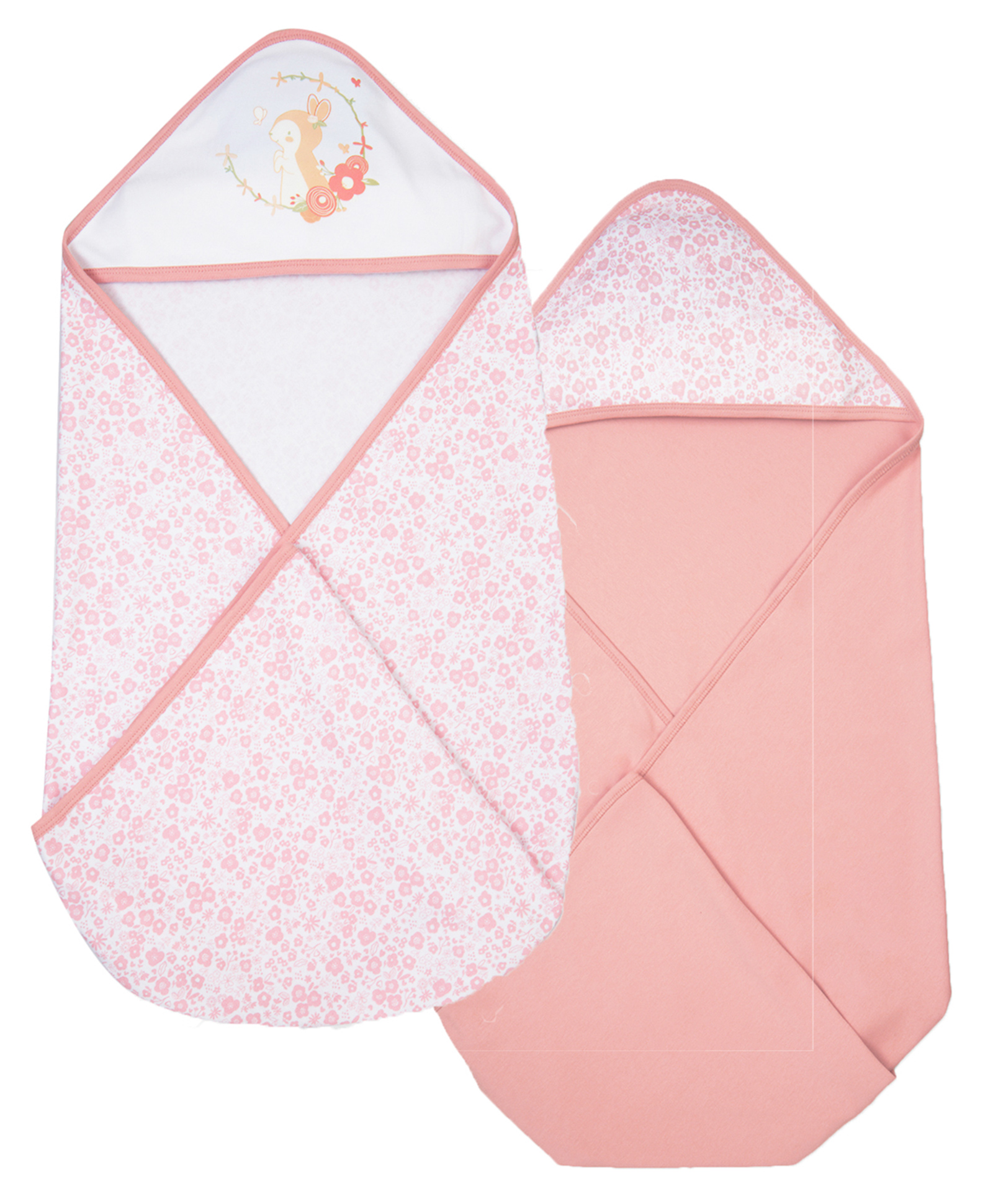 My Milestones 100% Cotton Interlock Hooded Baby Wrapper Floral Print Pack of 2 - Pink-picture-15