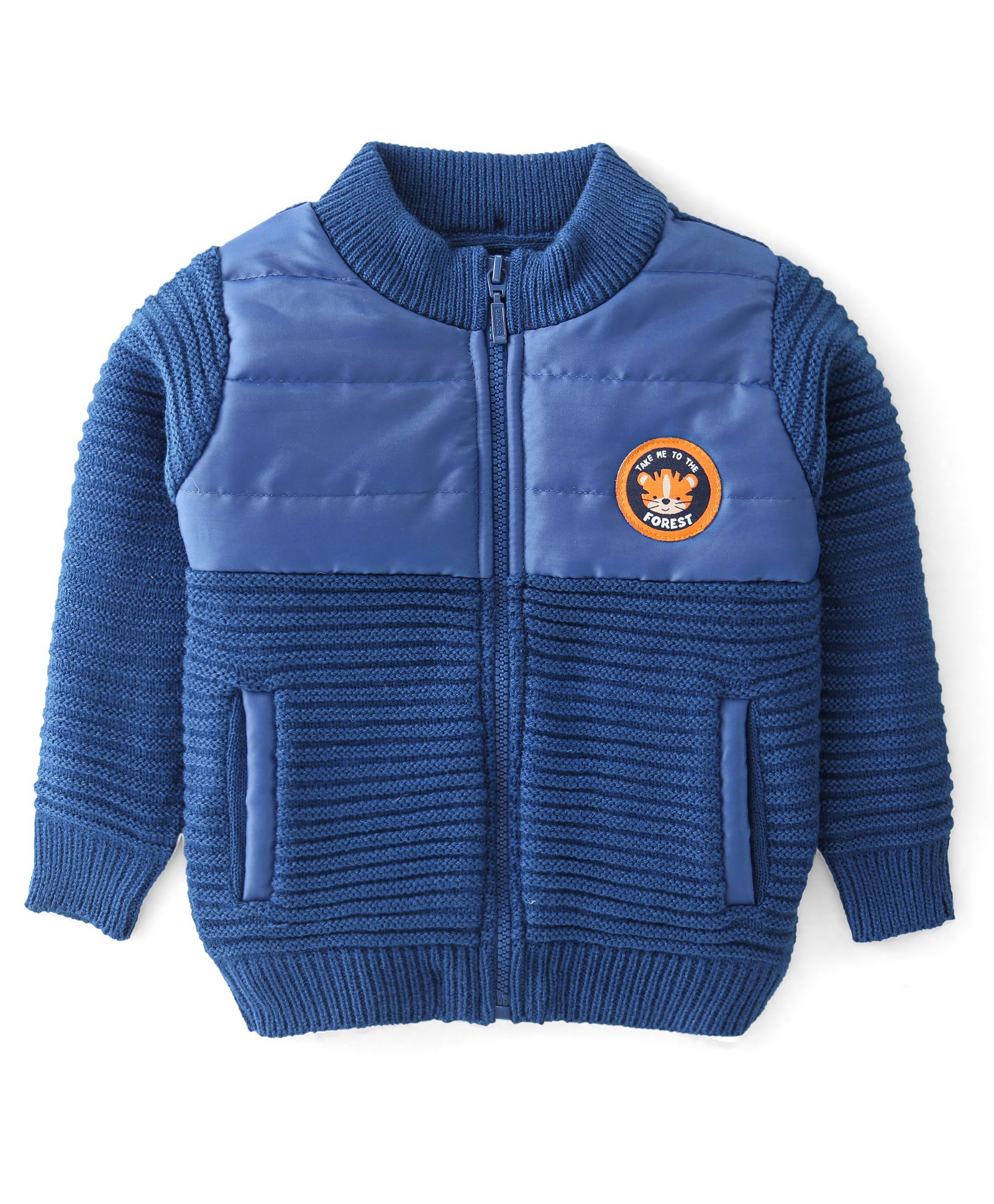 Babyhug Full Sleeves Front Open Sweater Tiger Patch - Navy Blue-image-40