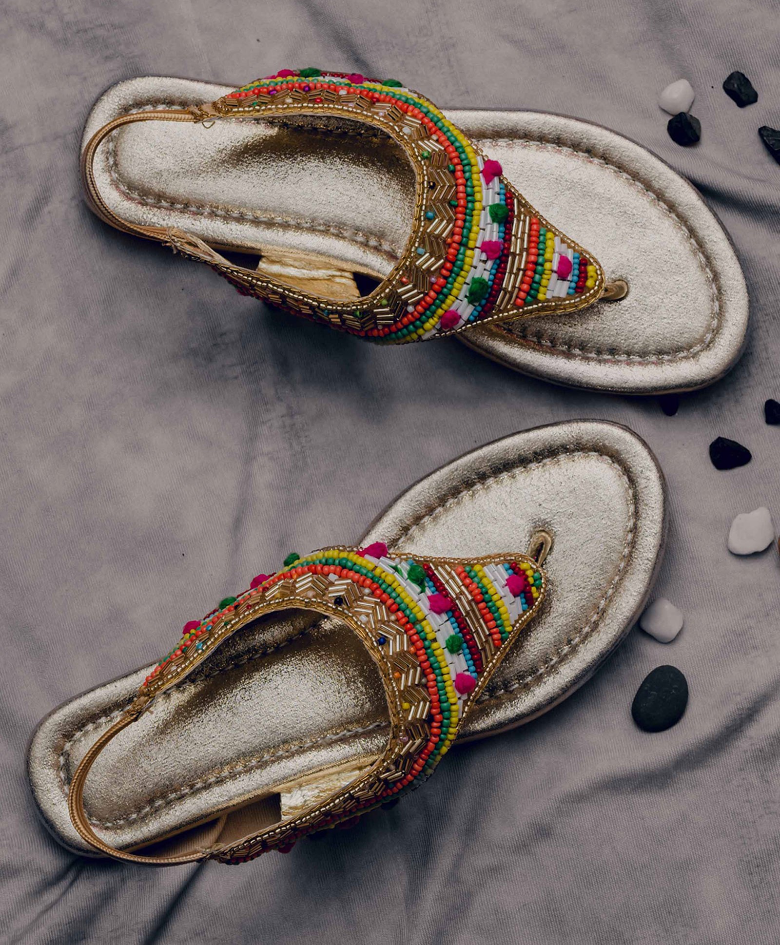 LIL PITAARA Beads Embellished  Zari Sandals - Gold-picture-23