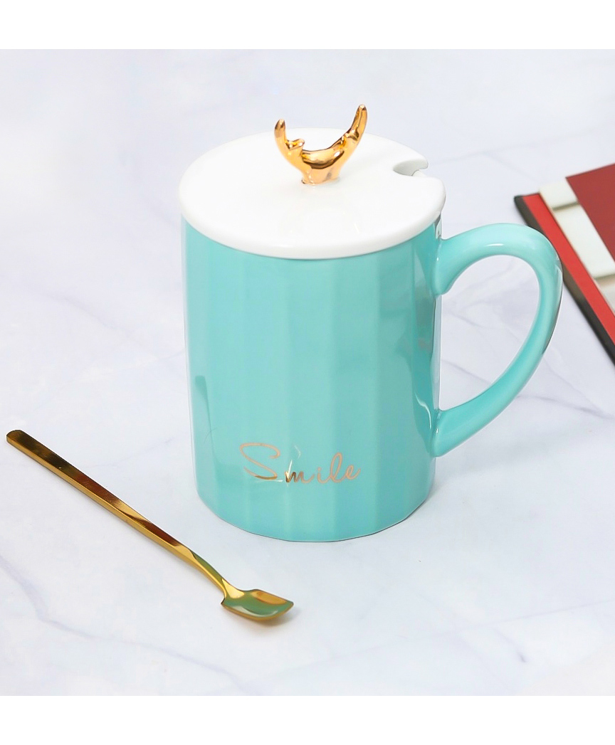 The Procure Store Ceramic Mug Designed with 3D Magical Reindeer Lid 380 ml- Aqua-image-33
