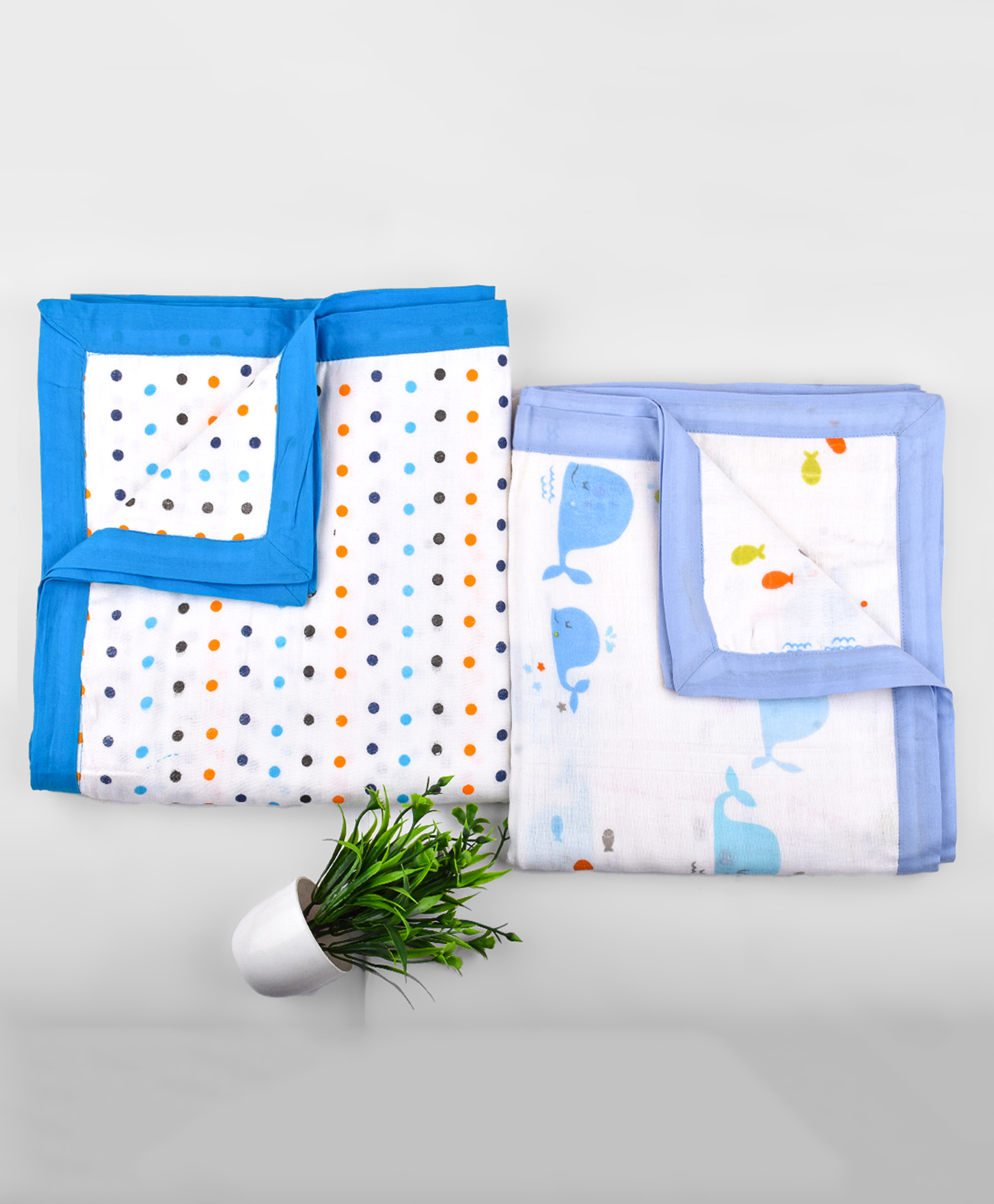 Mom's Home Organic Cotton Dohar Cum Swaddle Triple Layer Printed - White Blue-image-47