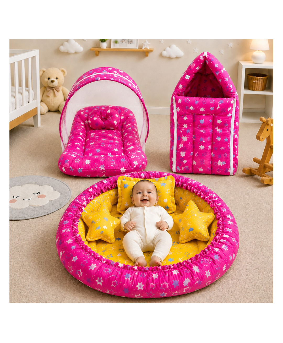 Fareto Complete Bedding set For New Born - Pink-picture-25