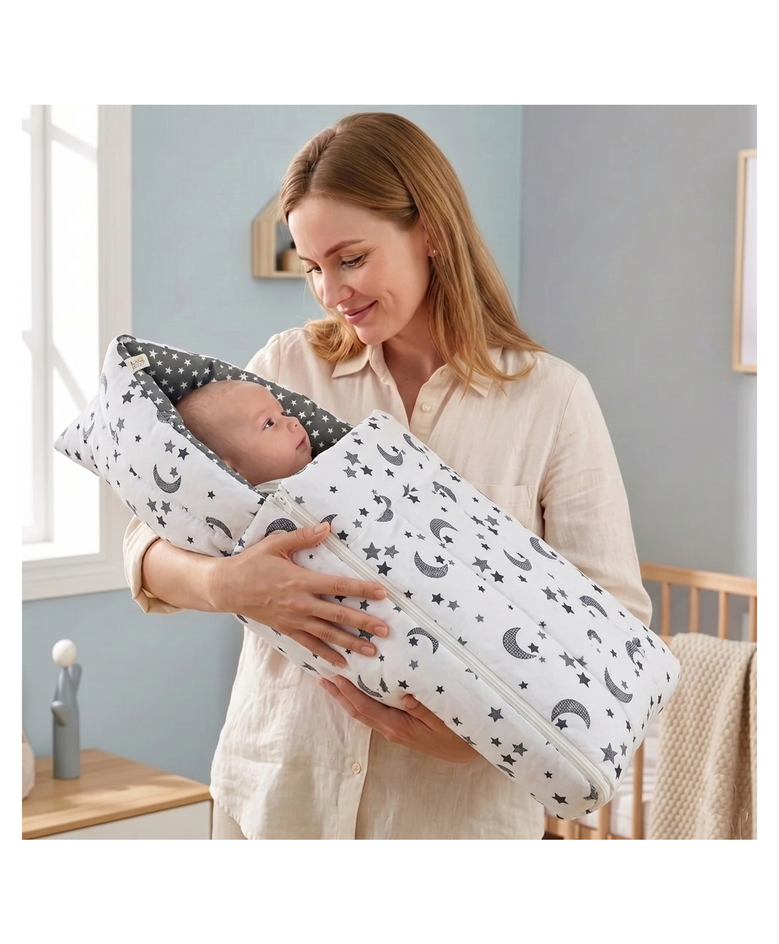 Fareto Cotton Sleeping Bag For New Born - Grey-image-32