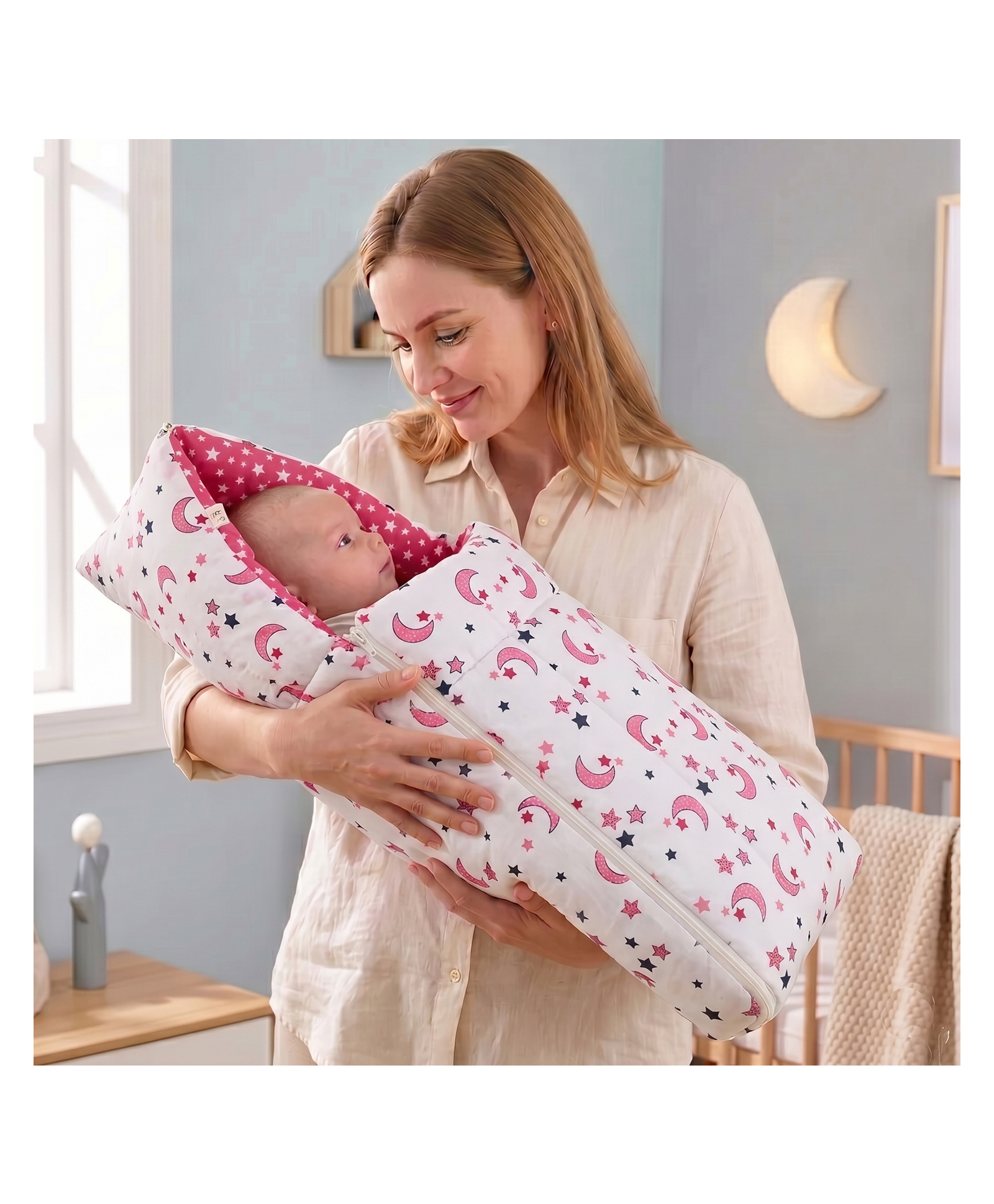 Fareto Cotton Sleeping Bag For New Born - Pink-picture-14