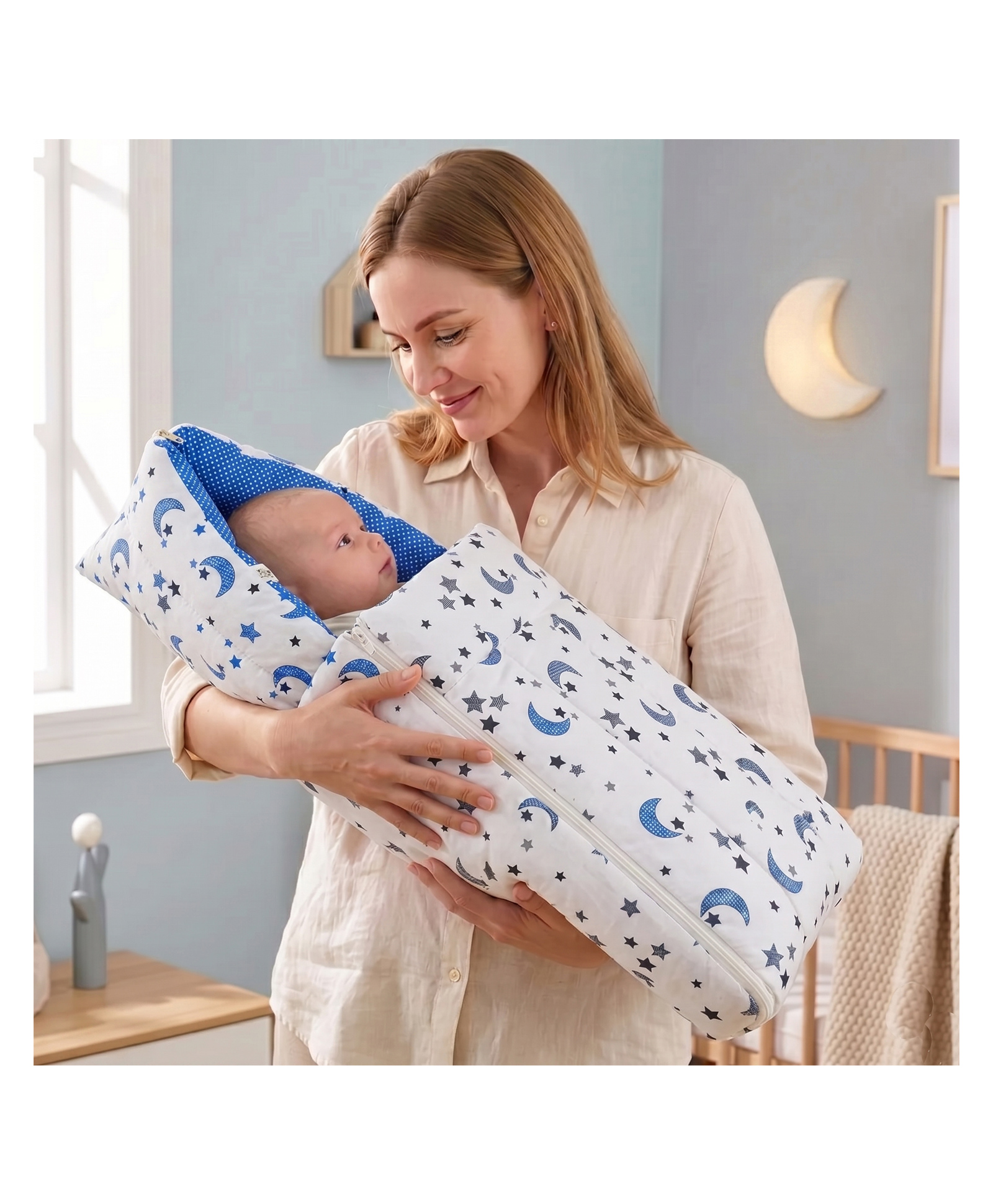 Fareto Cotton Sleeping Bag For New Born - Blue-image-30
