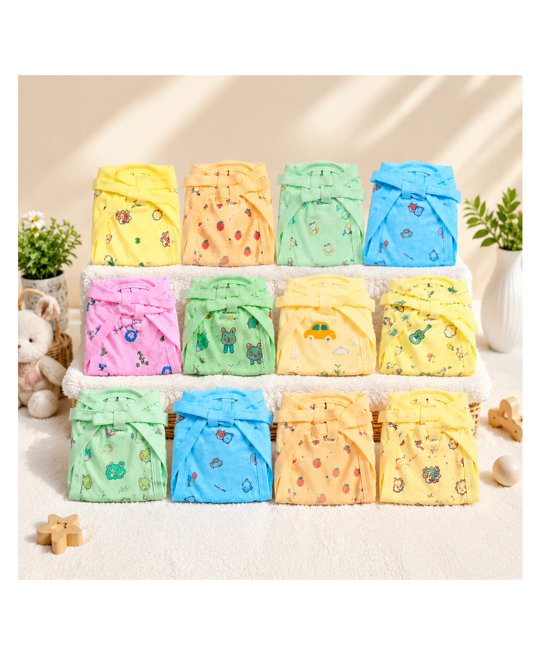 Fareto New Born Baby 12 Single Layer Napppies - Multicolour-picture-35