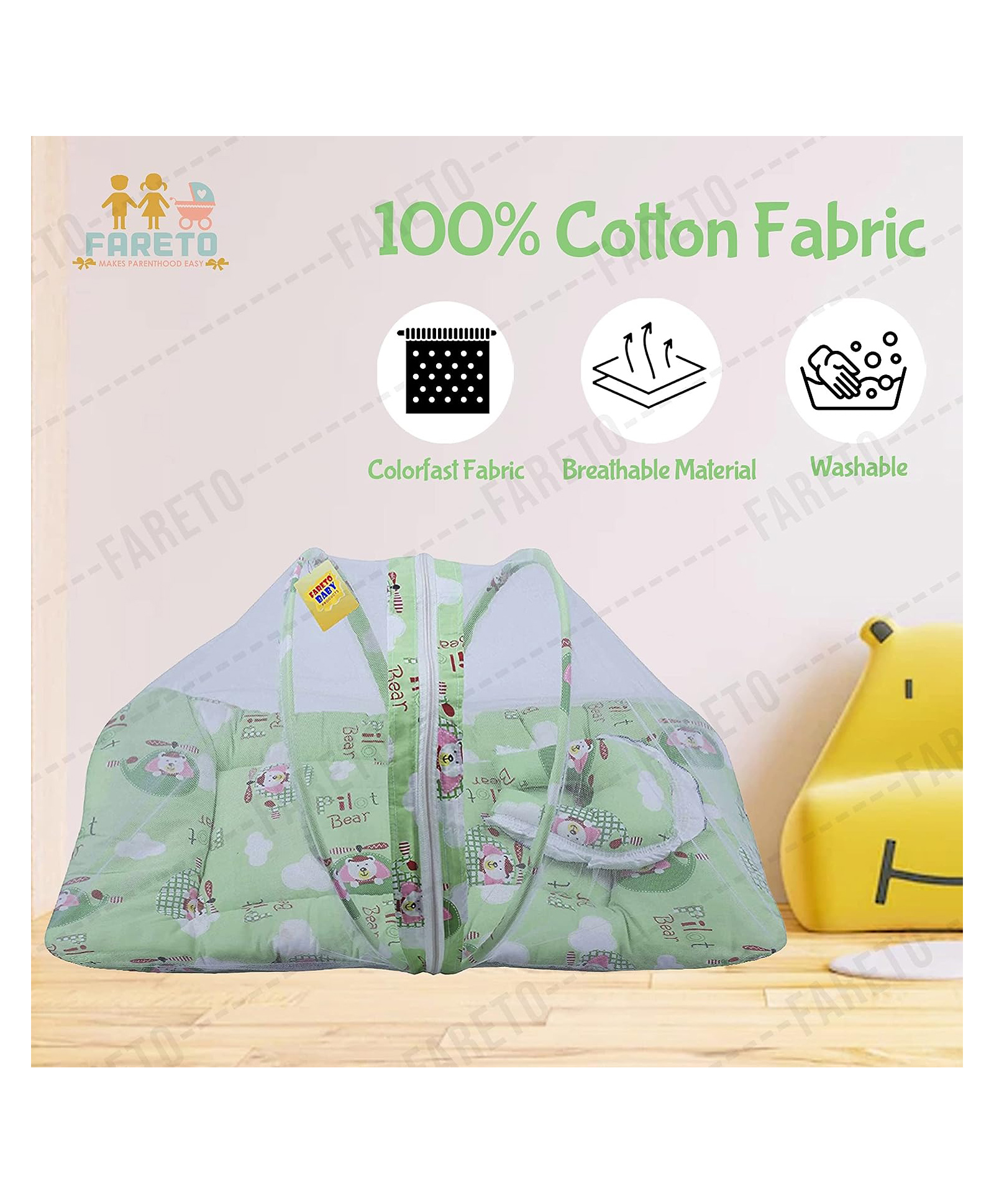 Fareto Baby Mattress with Mosquito Net - Green-image-28
