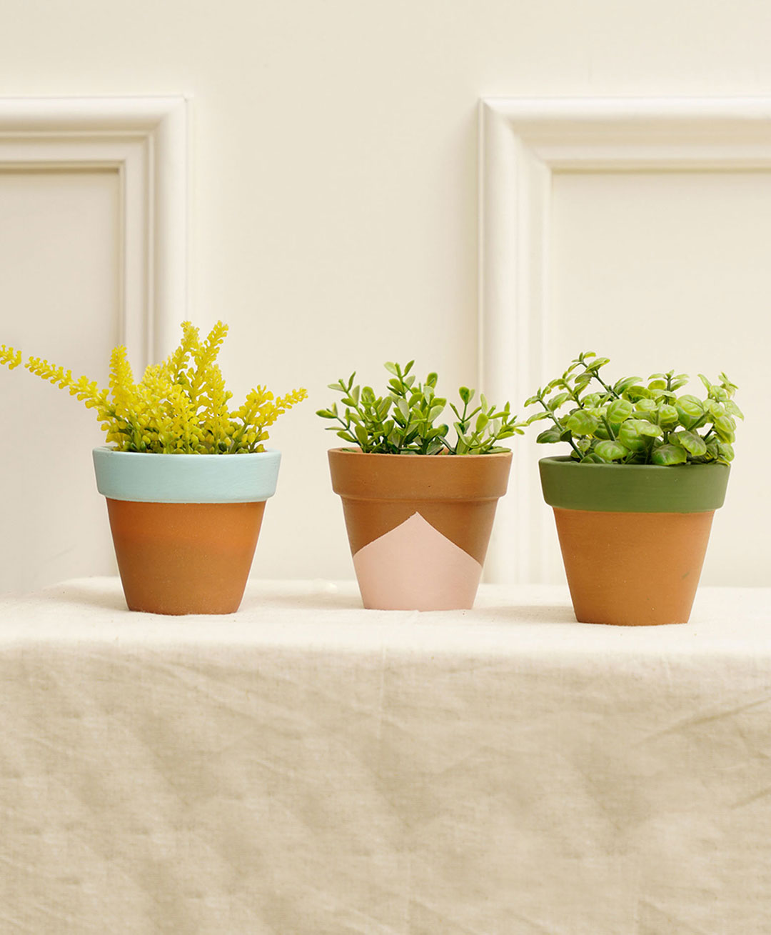 Purezento Tiny Combo Terracotta Planters Set Of 3 - Blue Pink & Green-image-9