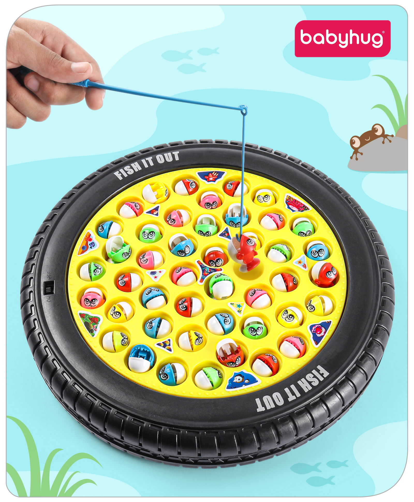 Babyhug Tyre Musical Fish Catching Game With Rotating Board 45 Fishes- Multicolour
