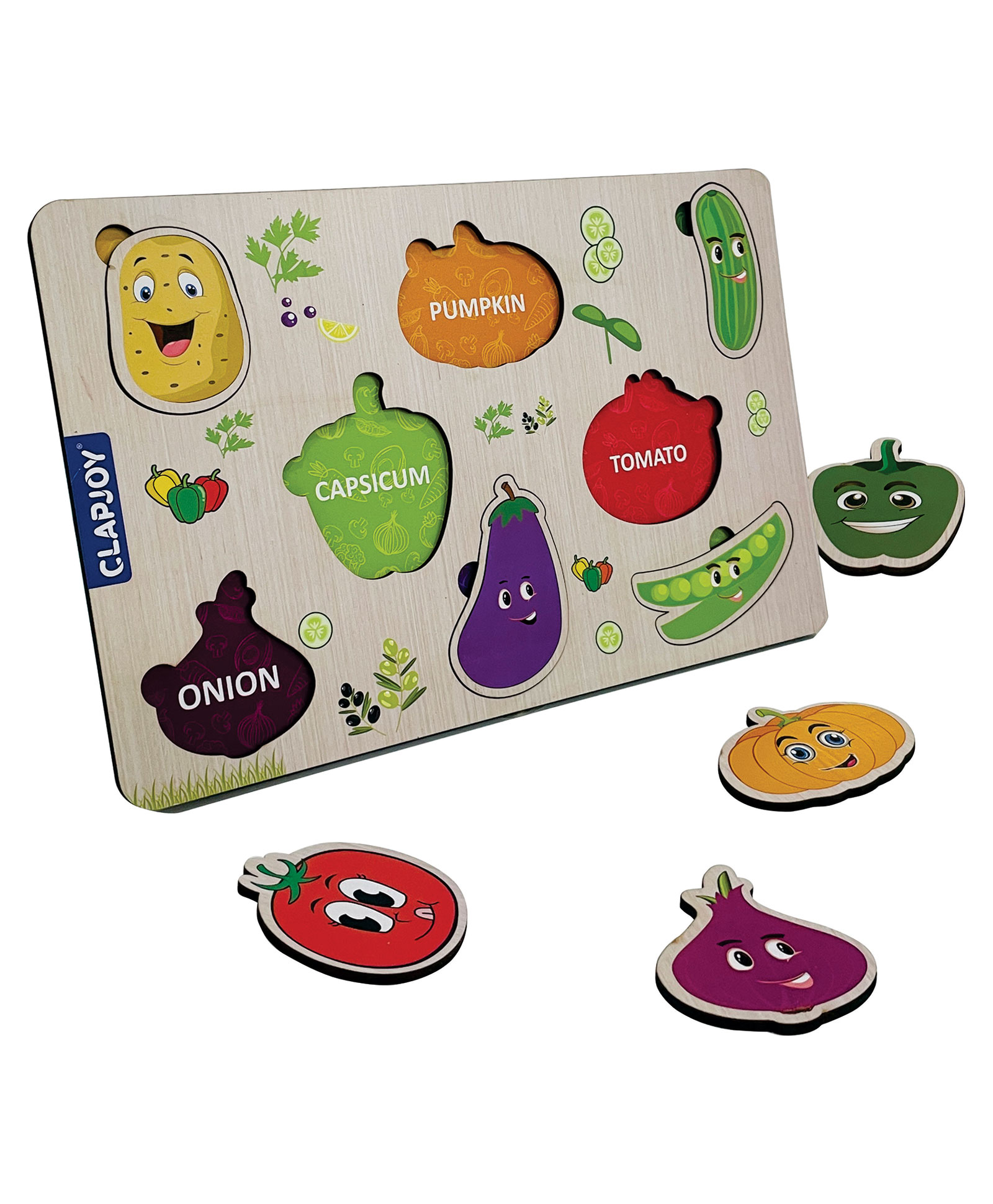 Clapjoy Wooden Learning Educational Board Vegetable 8 Pieces - Multicolour-picture-12