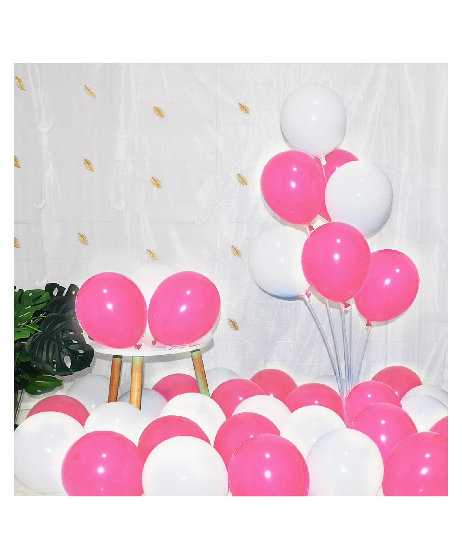 Zyozi Pink & White Metallic Balloons with Ribbon for Birthday, Baby Shower Party Decorations - Pack of 42-image-46