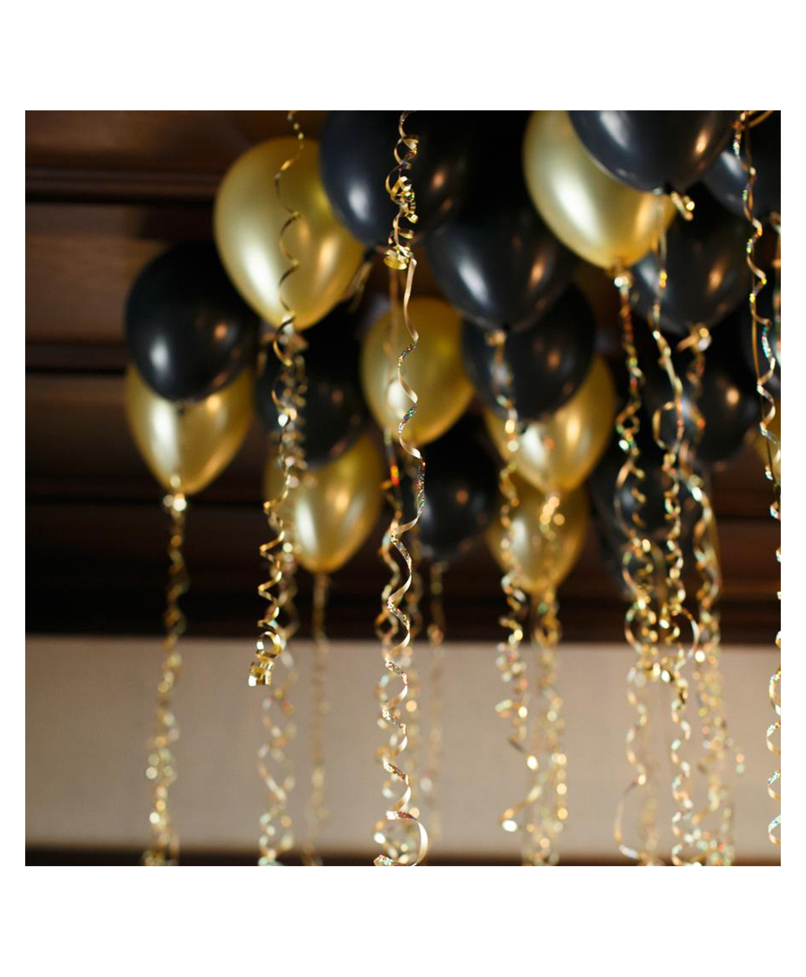 Zyozi Gold & Black Metallic Balloons with Ribbon for Birthday Party Decorations - Pack of 42-picture-1