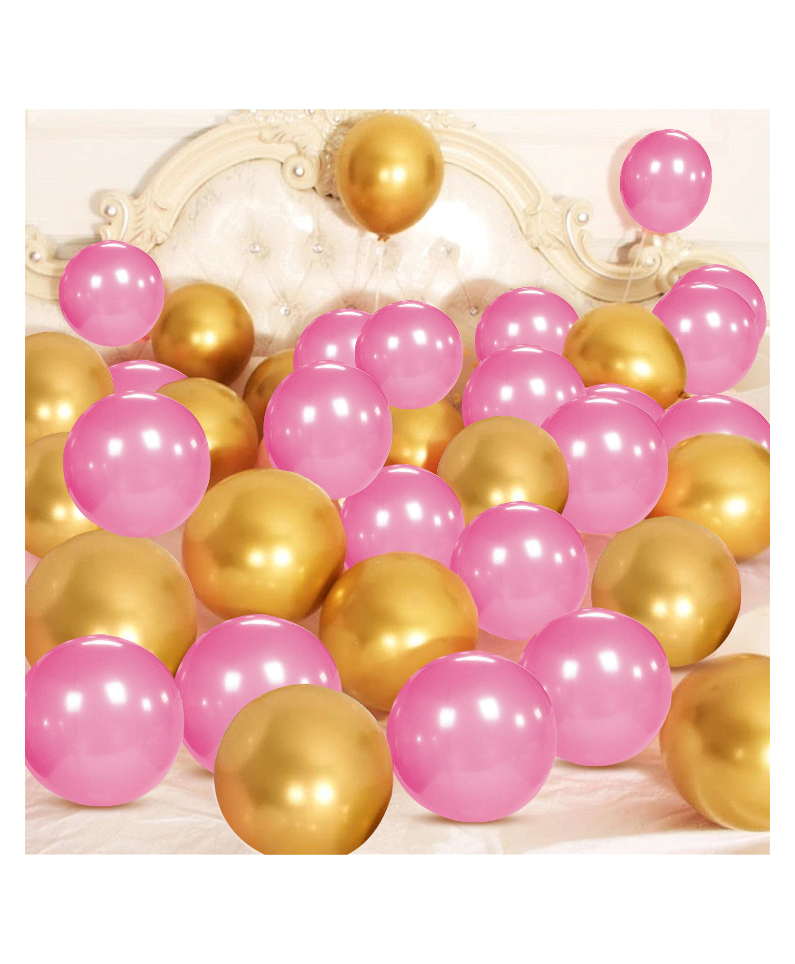 Zyozi Pink & Gold Metallic Balloons with Ribbon for Birthday, Baby Shower Party Decorations - Pack of 52-picture-9