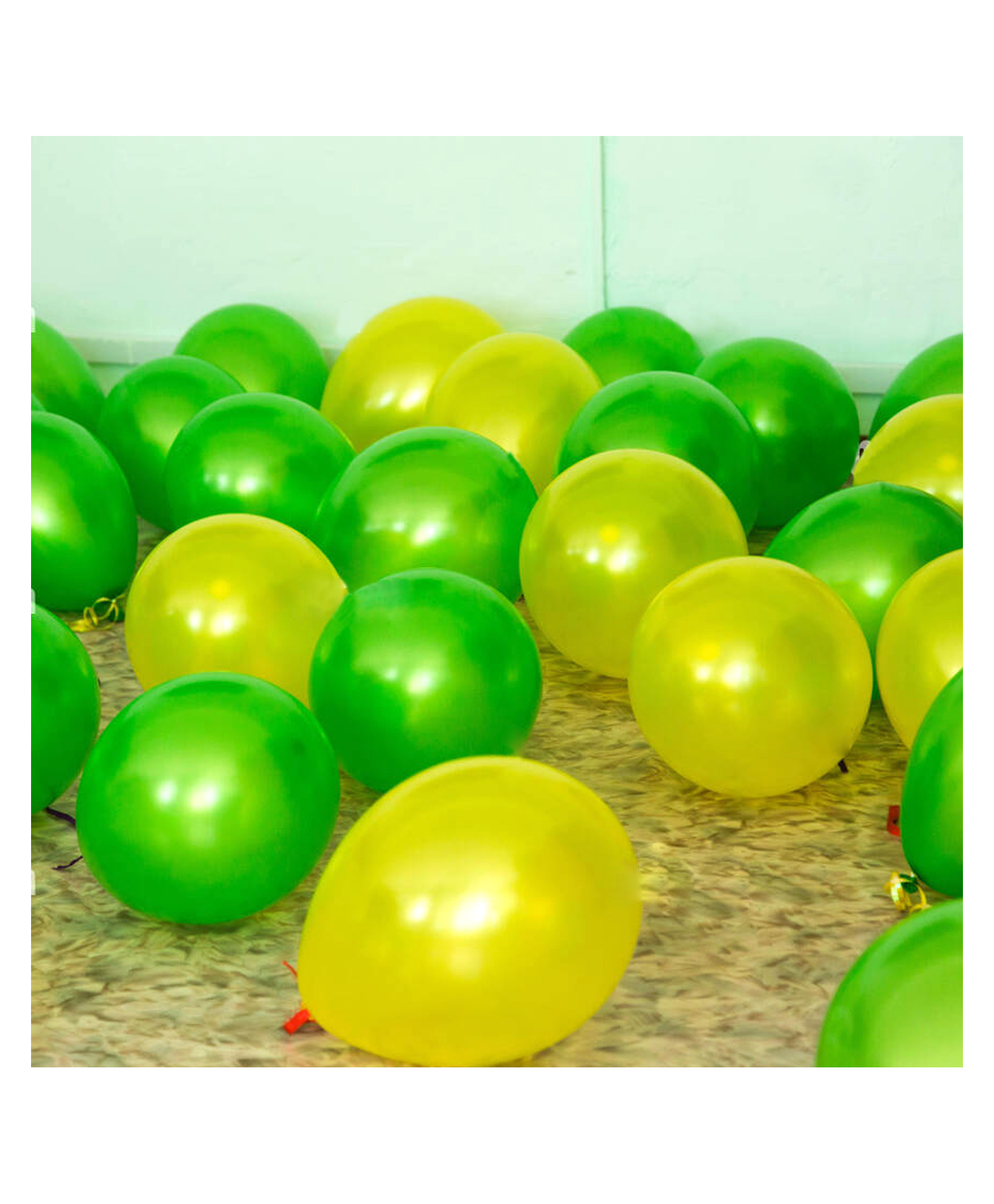 Zyozi Green & Yellow Metallic Balloons with Ribbon for Birthday Party Decorations - Pack of 32-picture-2