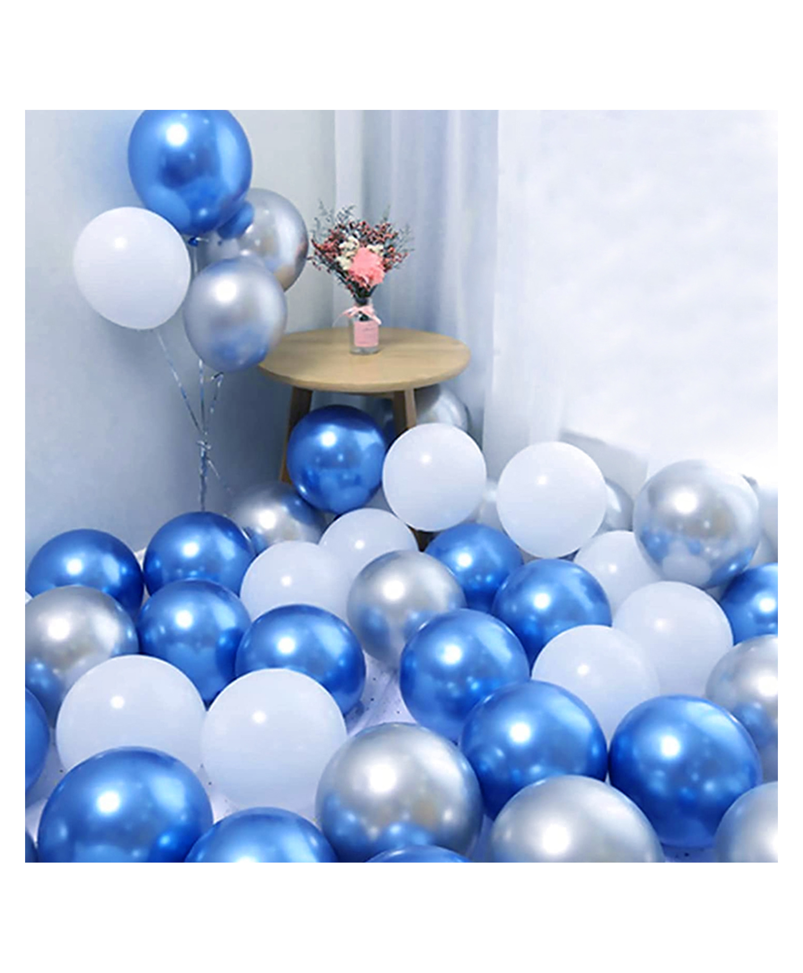 Zyozi Blue Silver White Metallic Balloons with Ribbon for Birthday Party Decorations - Pack of 32-image-35