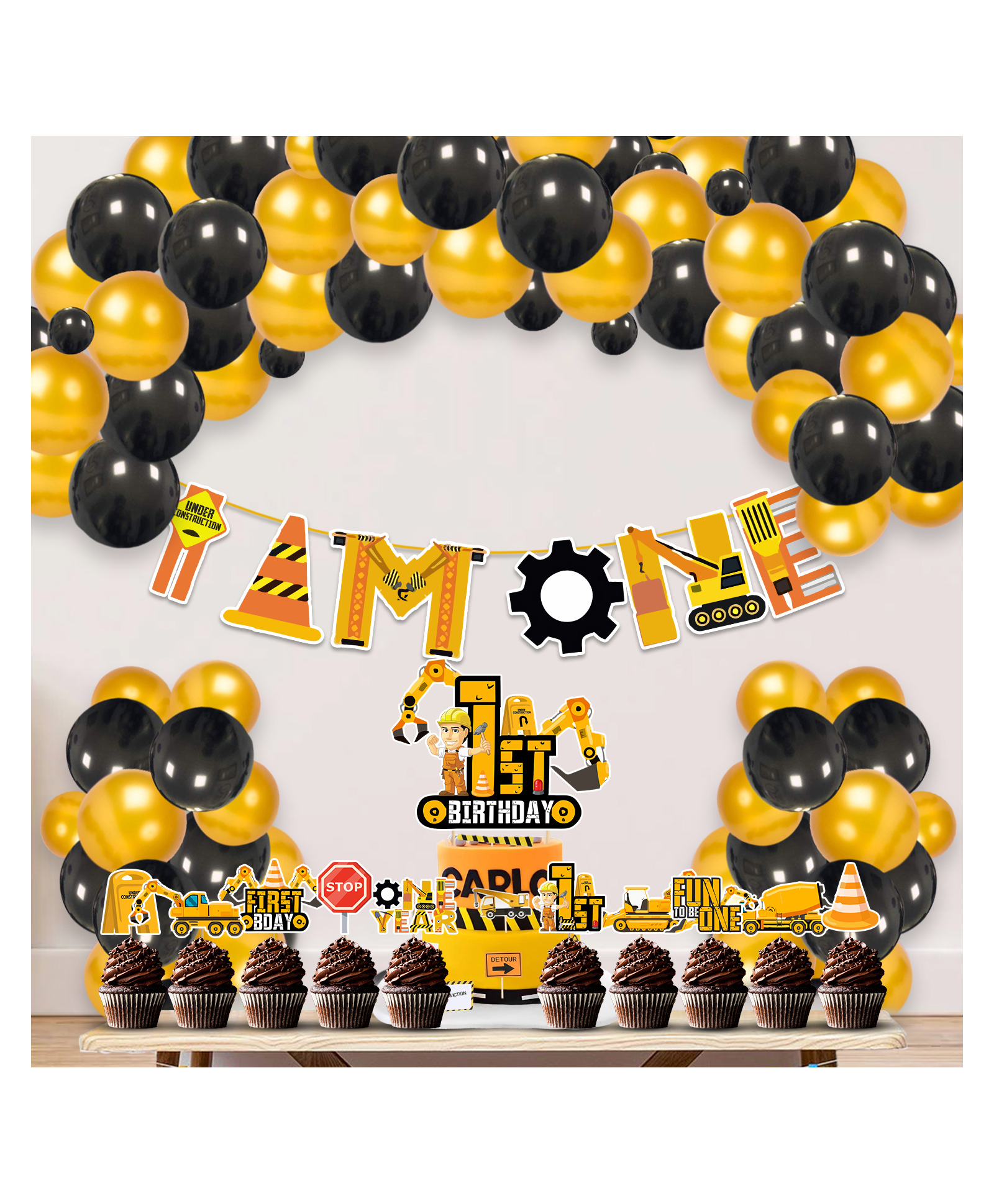 Zyozi Under Construction Theme Birthday Decorations for Boys Black and Gold - Pack of 37-image-40