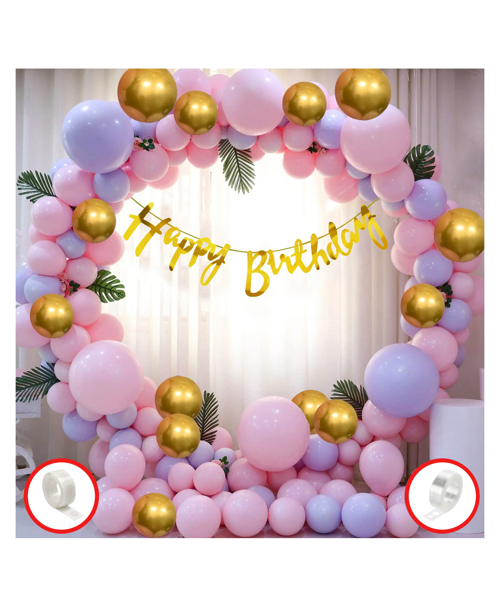 Zyozi Birthday Decorations Set Gold & Pink  - Pack of 60-image-3