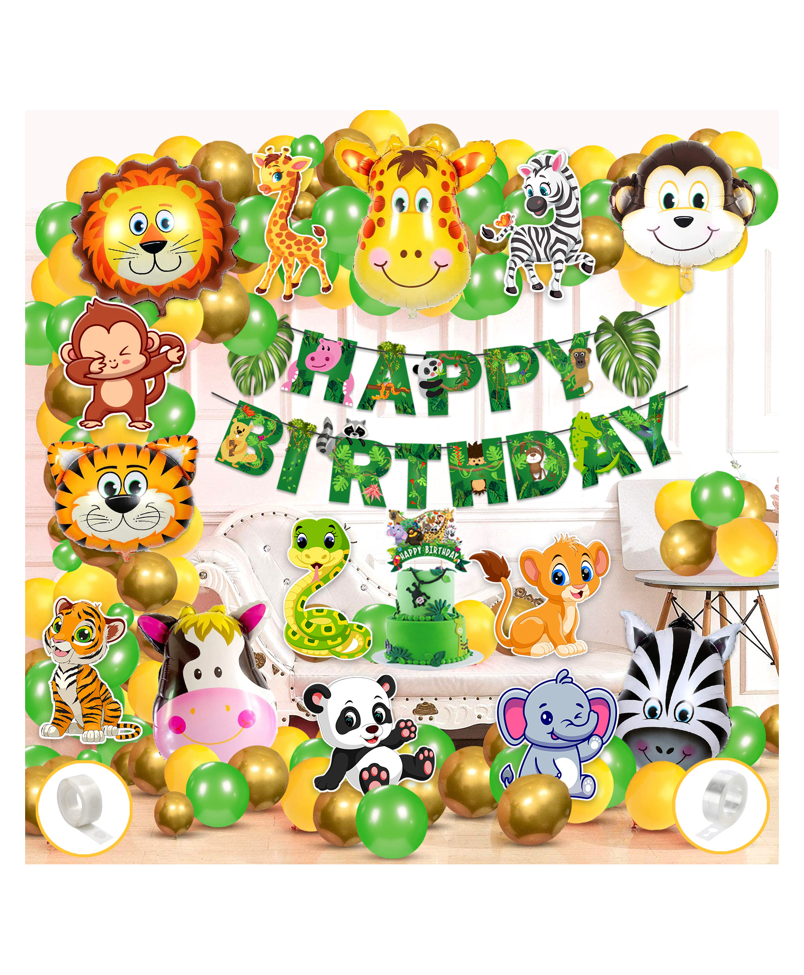 Zyozi  Jungle Safari Birthday Decoration Items For Kids Multicolor - Pack of 68