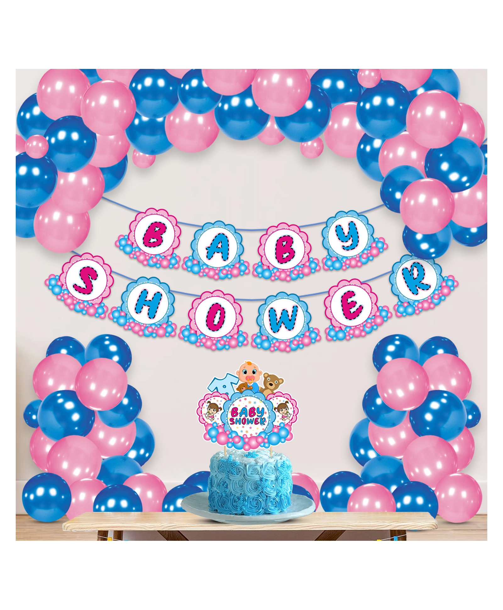 Zyozi Baby Shower Decorations Combo with Banner Balloons Cake Topper Blue  Pink - Pack Of 27-picture-22