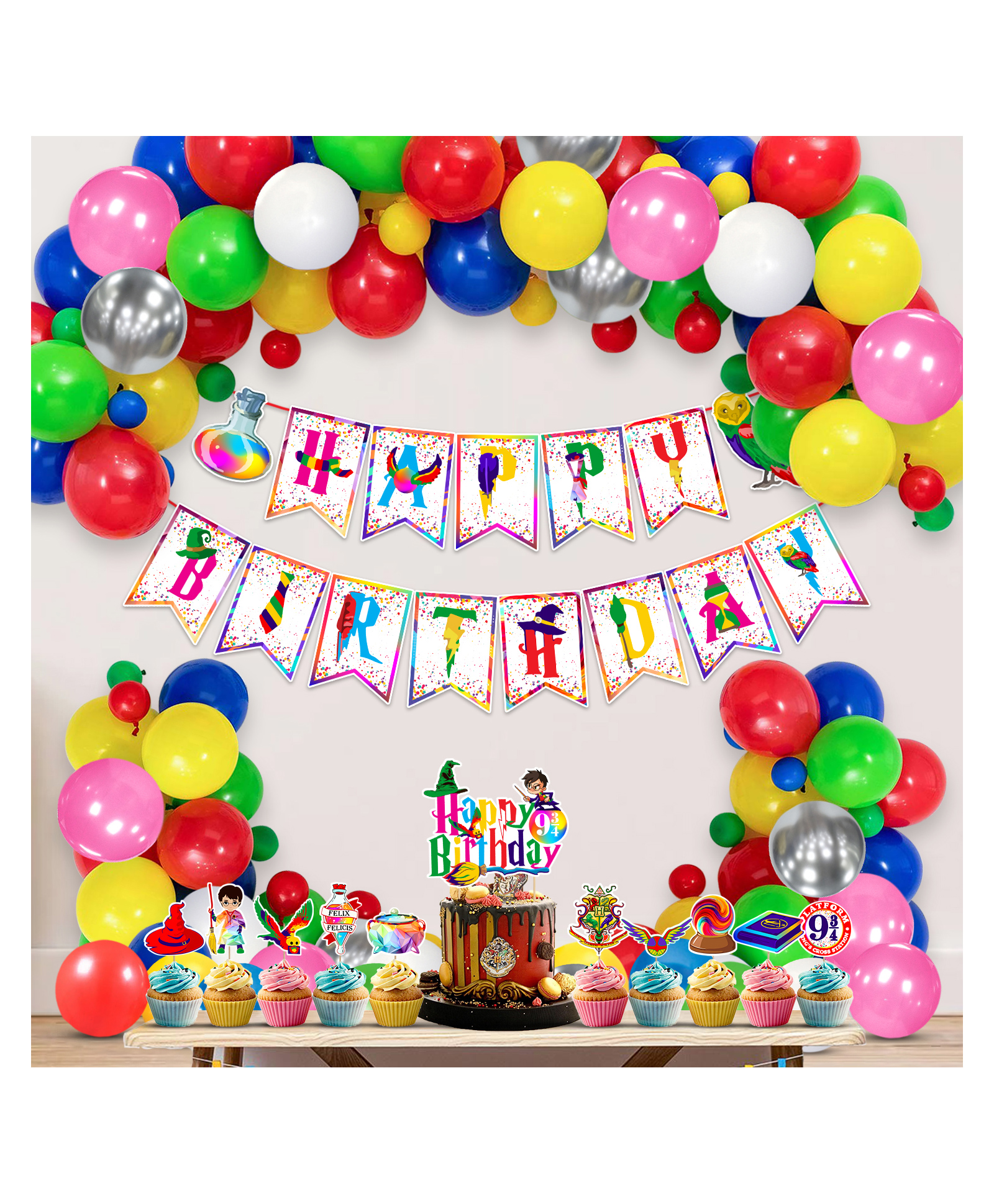 Zyozi Hari Pottar Birthday Decorations Comb Multicolor - Pack Of  37-image-15