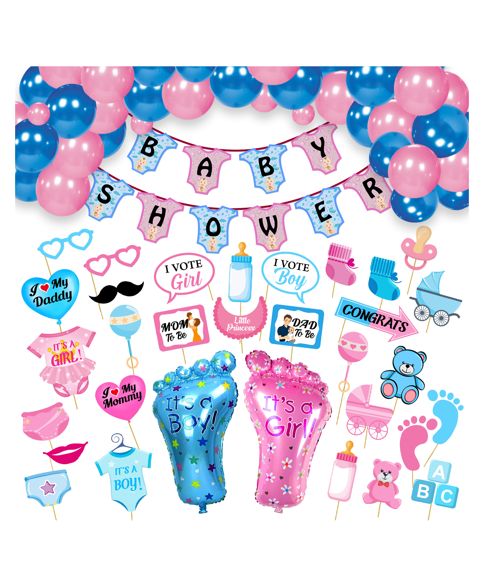 Zyozi Baby Shower Decorations Props Baby Shower Party Favors Blue & Pink - Pack of 58-picture-19