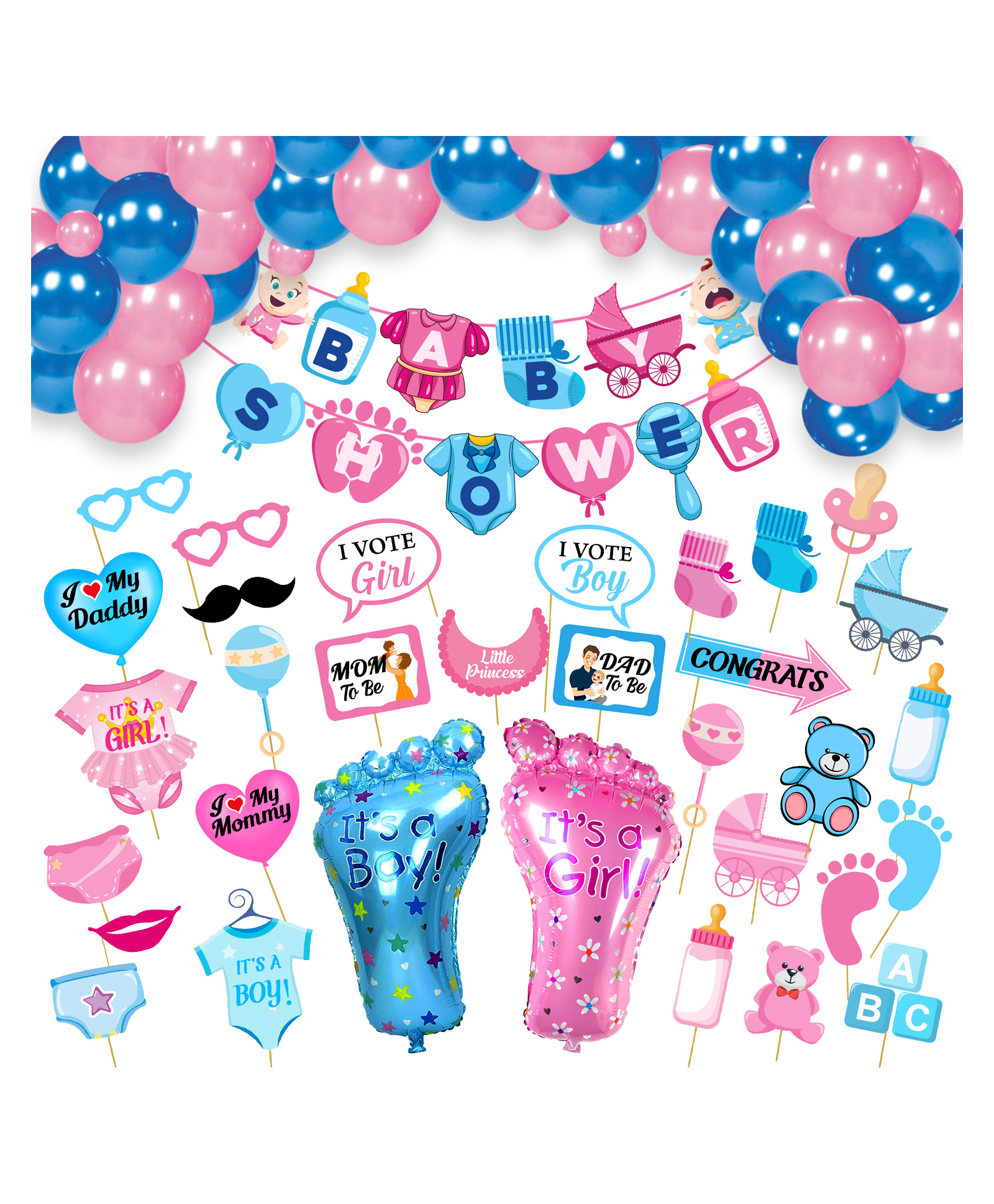 Zyozi Baby Shower Decorations Props Baby Shower Party Favors Pink & Blue - Pack of 58-picture-20