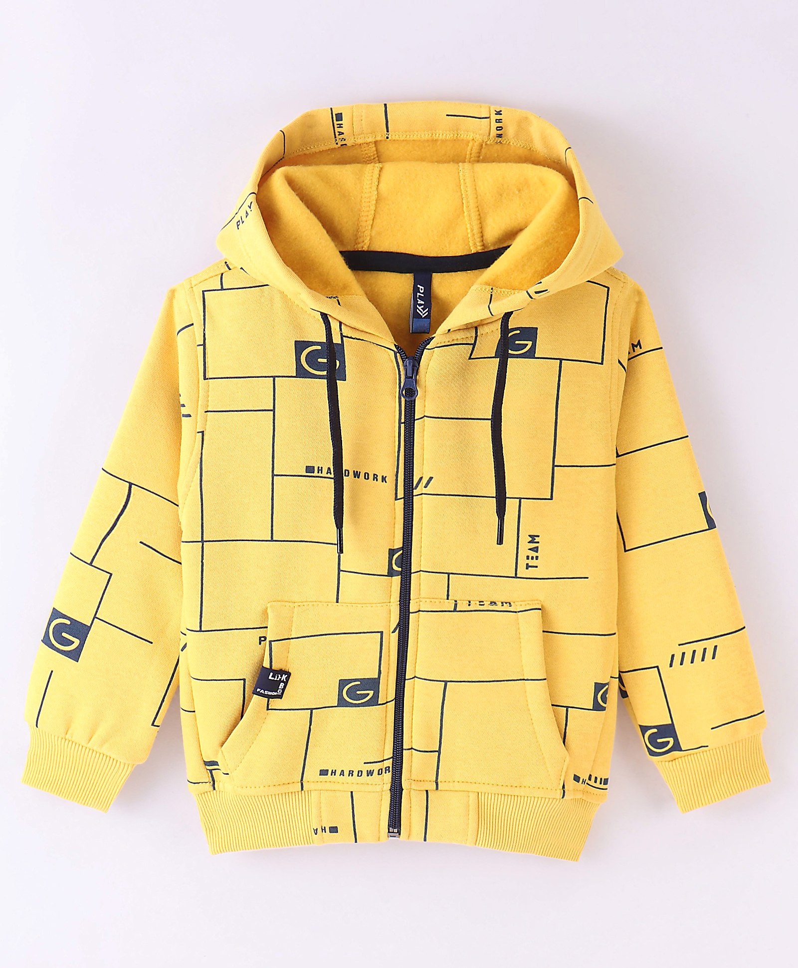 Play by Little Kangaroos Full Sleeves Hooded Printed Sweat Jacket  - Yellow-image-20