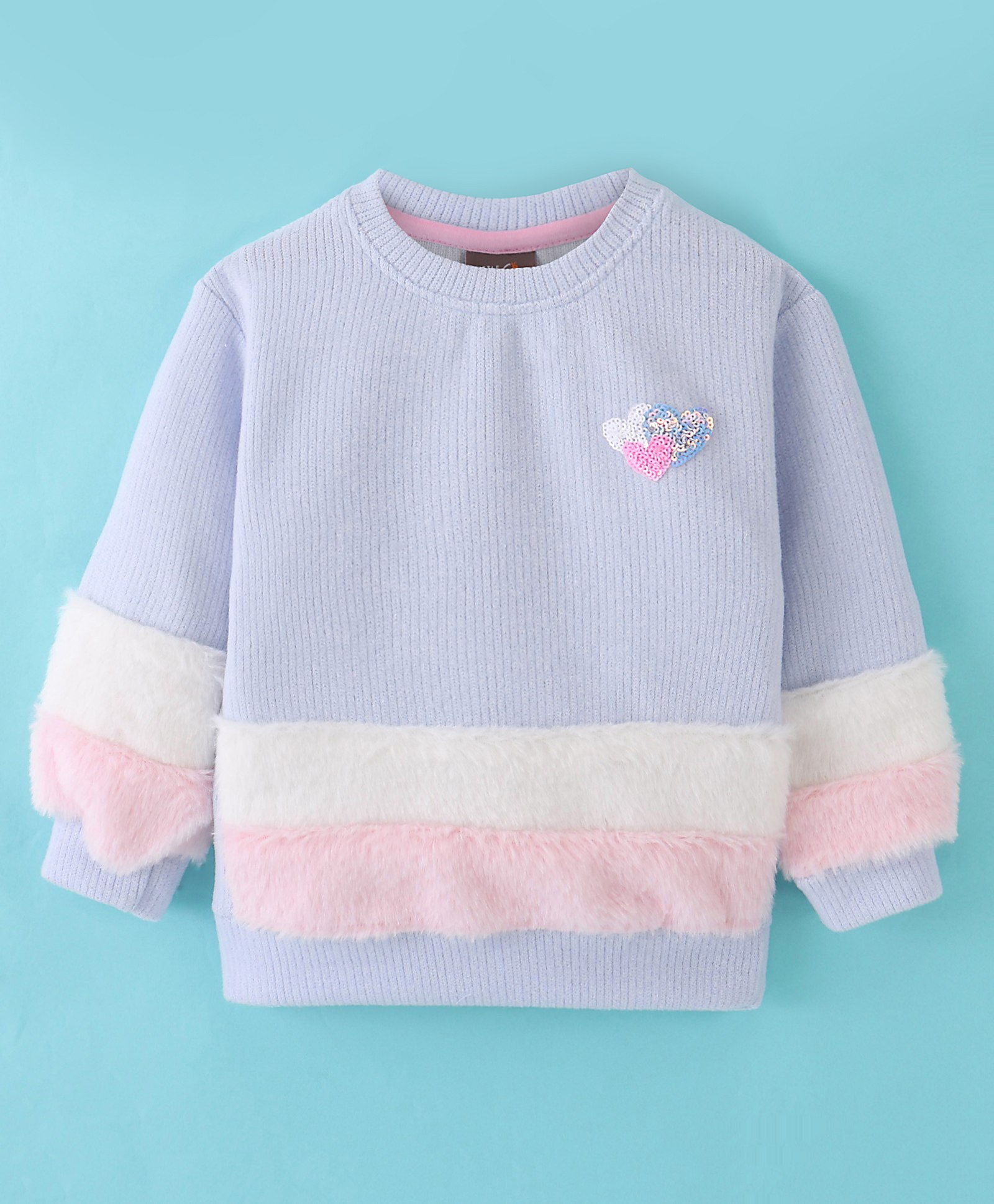 Little Kangaroos Fleece Full Sleeves Sweatshirt with Sequine Detailing - Purple Blue & Pink-image-30