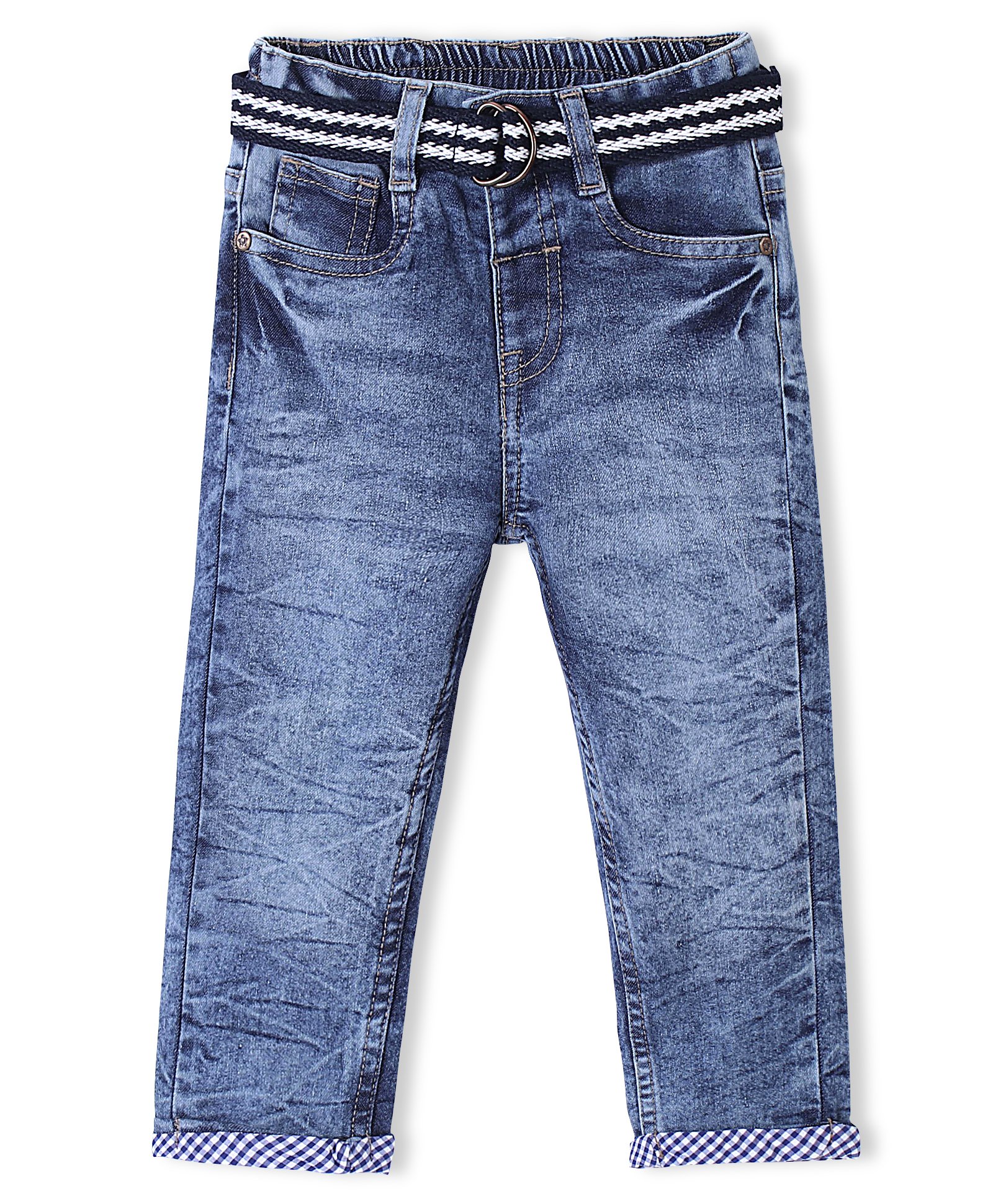 Babyhug Full Length Solid Color Jeans with Stretch - Blue-picture-21