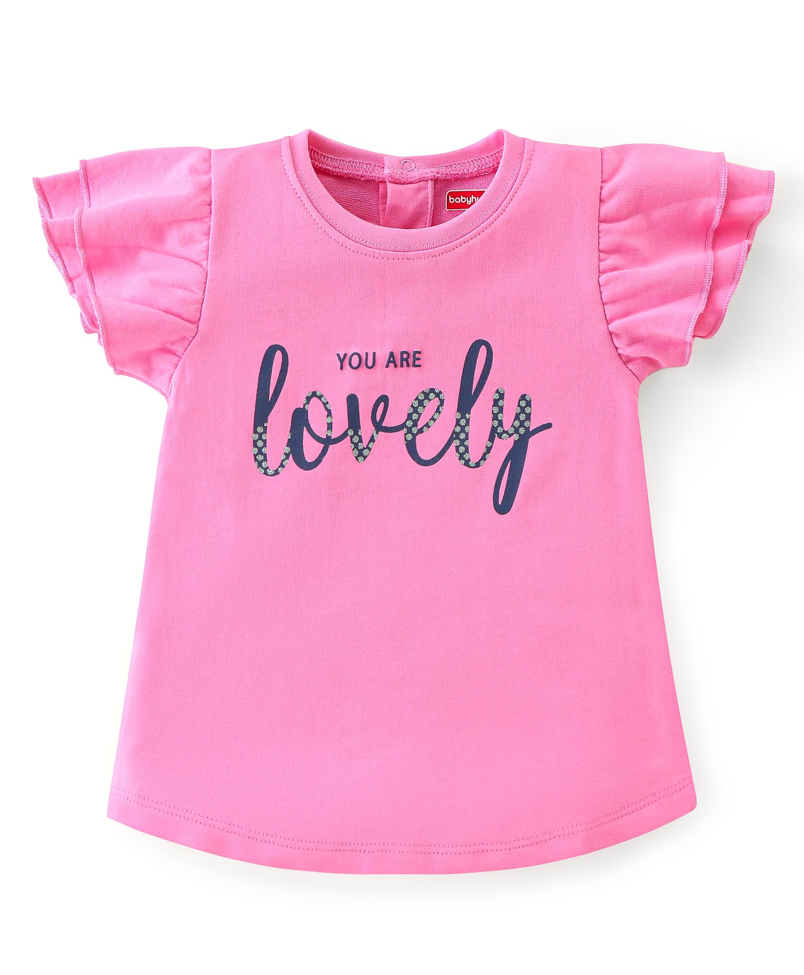Babyhug Cotton Half Sleeves T-Shirt With Text Graphics & Flare Detailing- Pink-picture-22