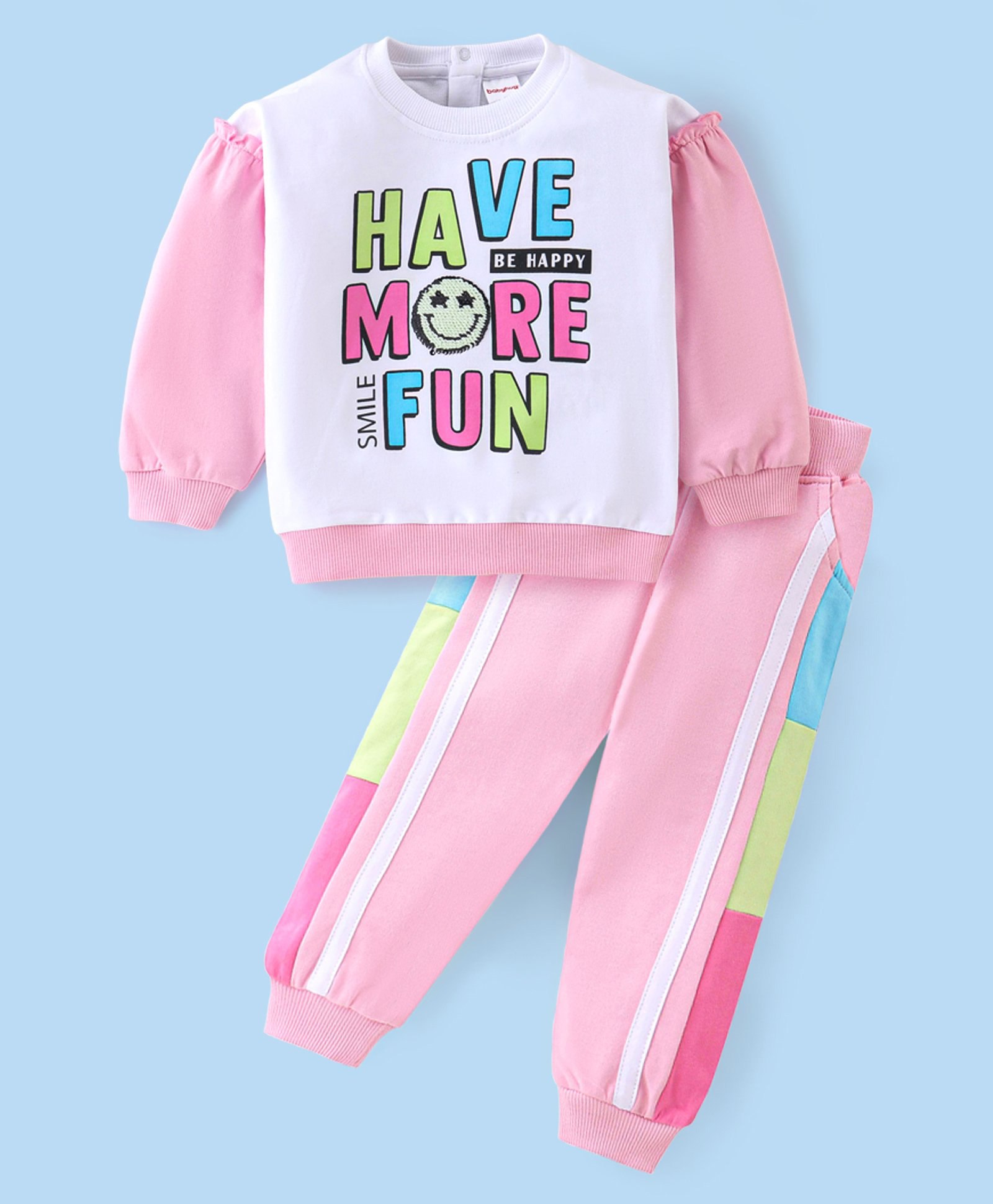 Babyhug 100% Cotton Knit Full Sleeves Top & Lounge Pant With Text Print - Pink & White-picture-14