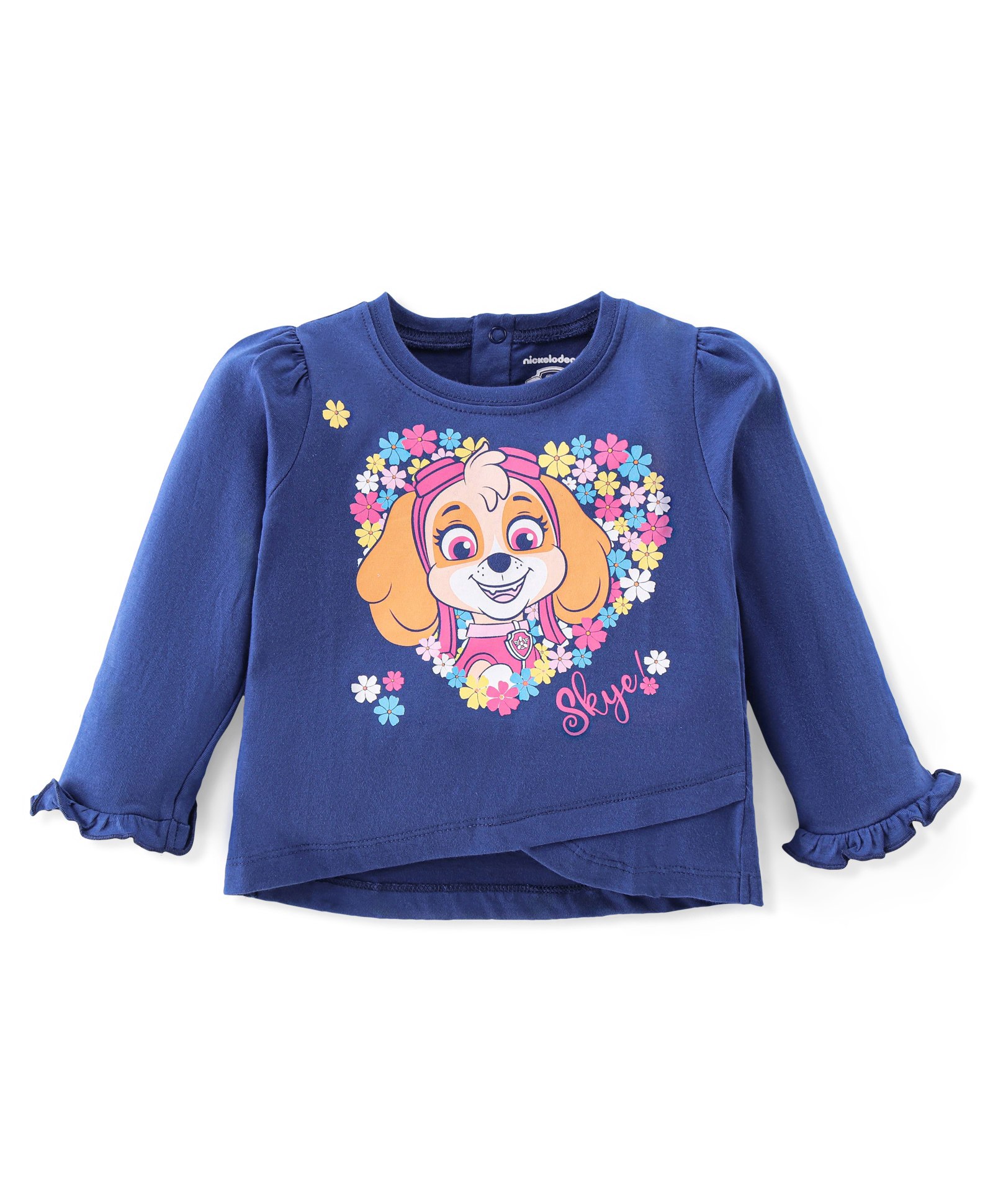 Babyhug Cotton Knit Full Sleeves T-Shirt with Frill Detailing & Paw Patrol Print - Navy Blue-image-13