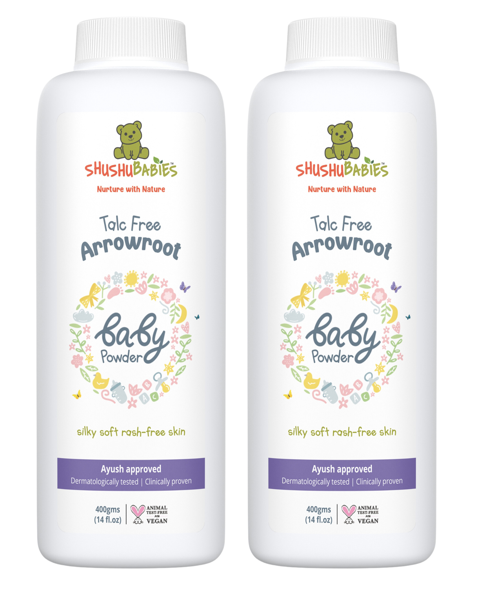 ShuShu Babies Gentle and Natural Arrowroot Baby Powder for Sensitive Skin Pack of 2- 400 g each-image-24