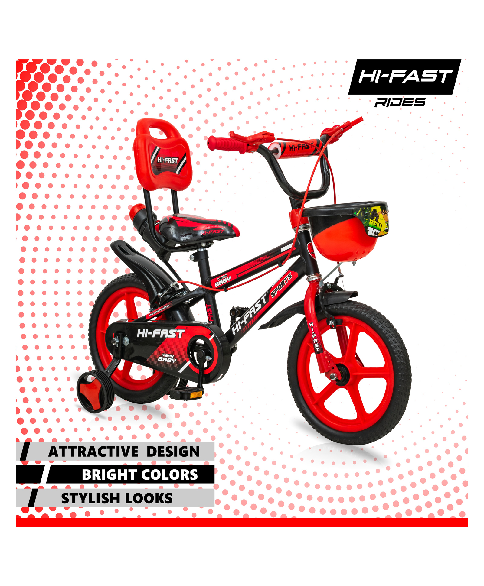 Hi-Fast Sports Cycle For Kids Age 2 to 5 Years 95% Pre-Assembled 14 T Road Cycle (Single Speed, Red)