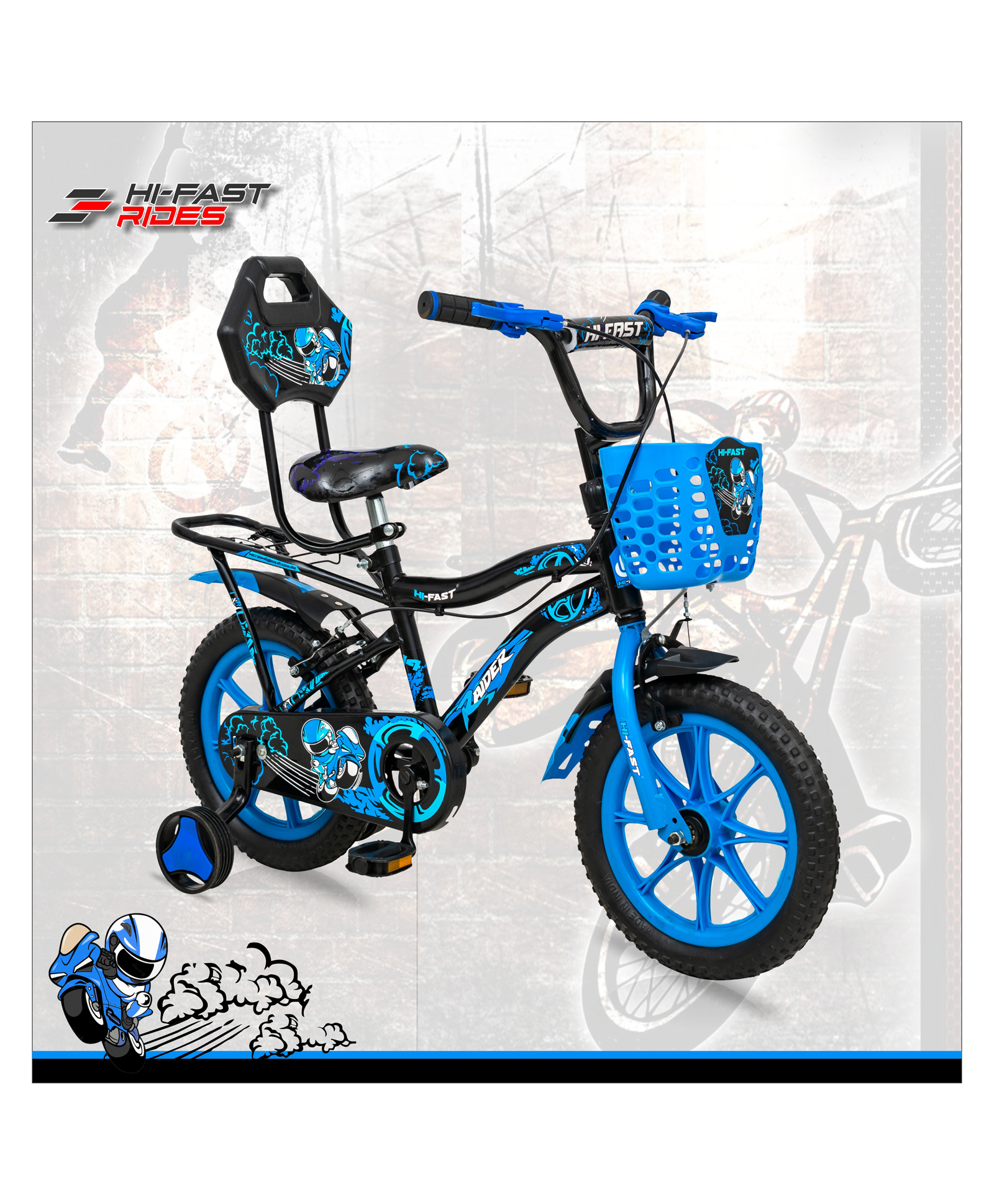 Hi-Fast Raider Kids Cycle for Age 2-5 Years with Training Wheels and 95% Pre Assembled 14 T Road Cycle - Blue