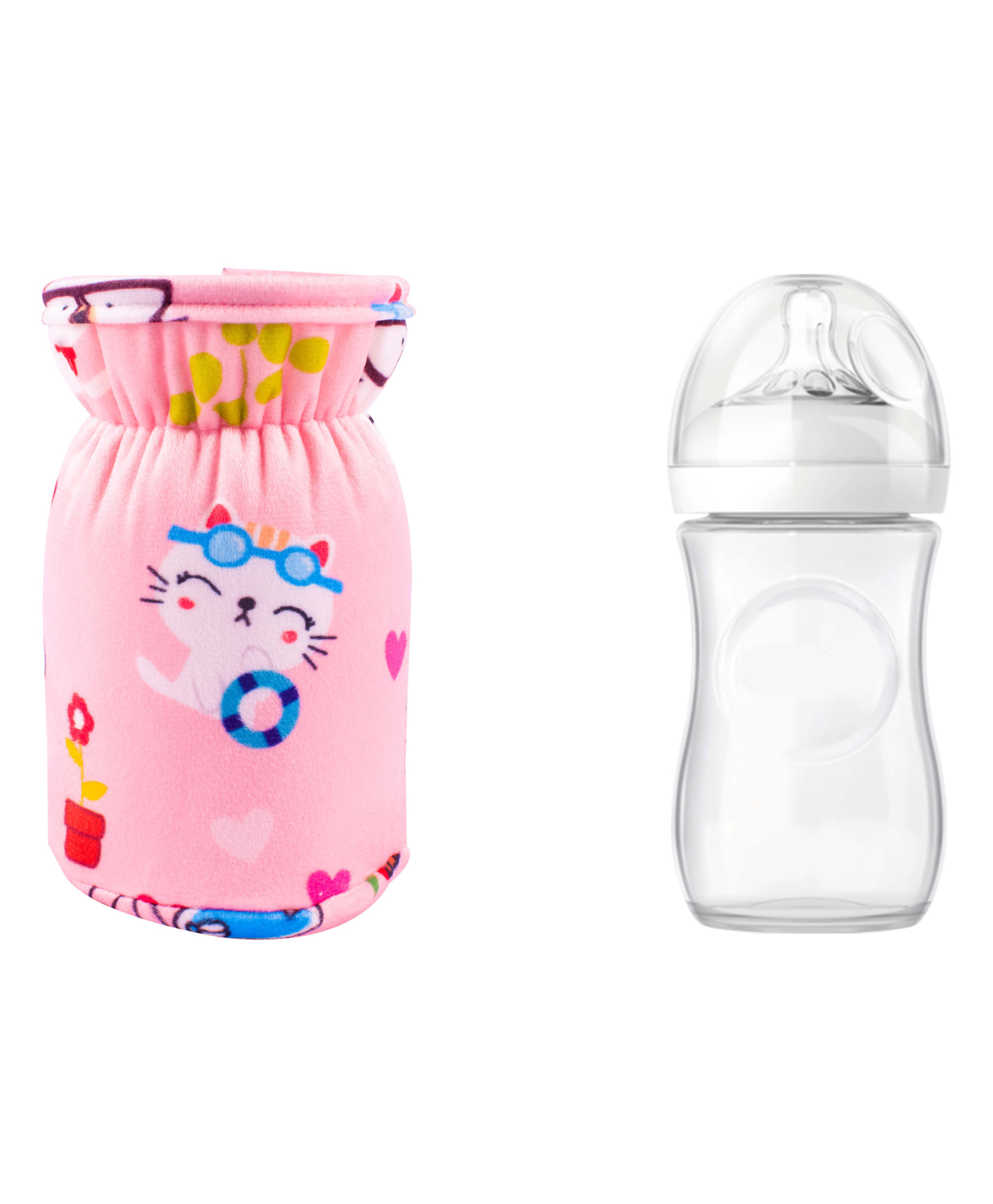 Mittenbooty Baby Broad Neck Bottle Cover for  feeding Bottle upto 260ml and 330ml feediing bottle kitty Pink-image-35