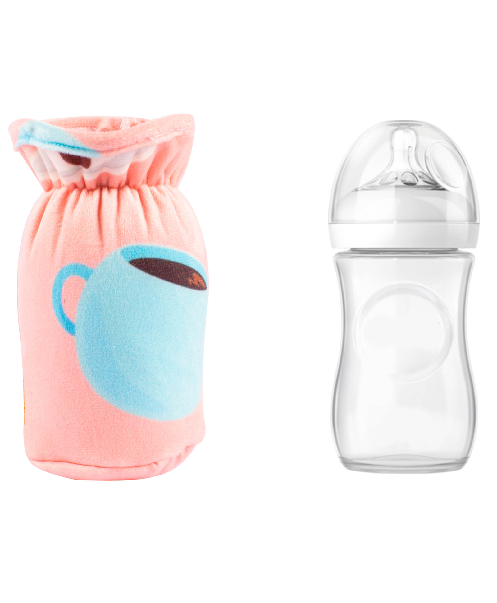 Mittenbooty Baby Broad Neck Bottle Cover for  feeding Bottle upto 260ml and 330ml feediing bottle Tea print Peach-image-2