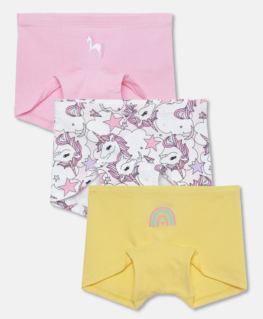 Mackly Pack Of 3 Unicorn Printed Cotton Boxer Briefs - Pink White & Yellow-picture-29