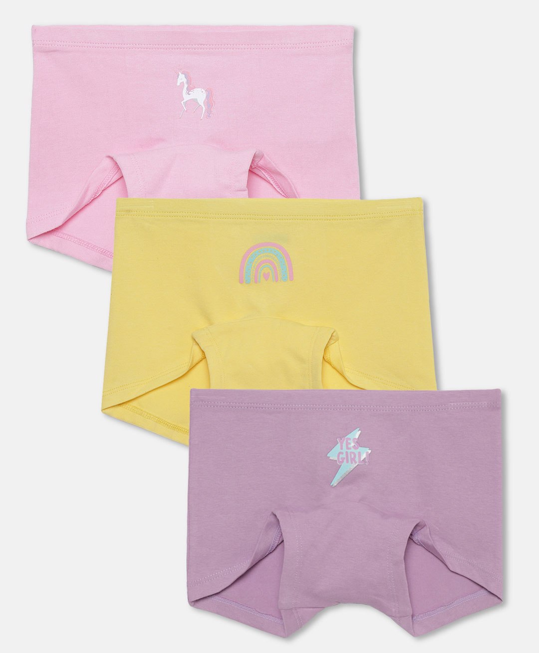 Mackly Pack Of 3 Unicorn & Rainbow Printed Cotton Boxer Briefs - Pink Yellow & Lavender-image-39