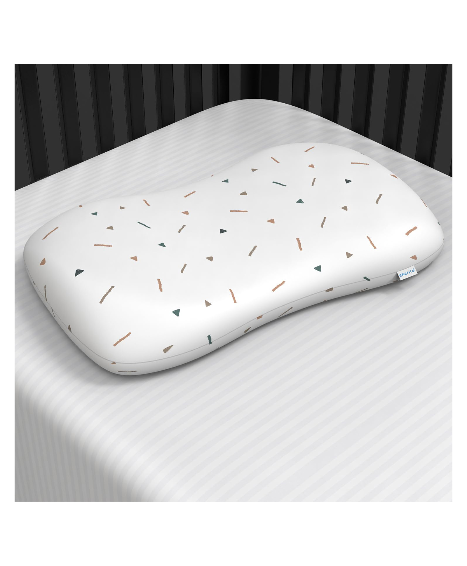 Cherilo Contour Shaped Memory Foam Pillow Fancy Triangles Pattern - White-picture-11