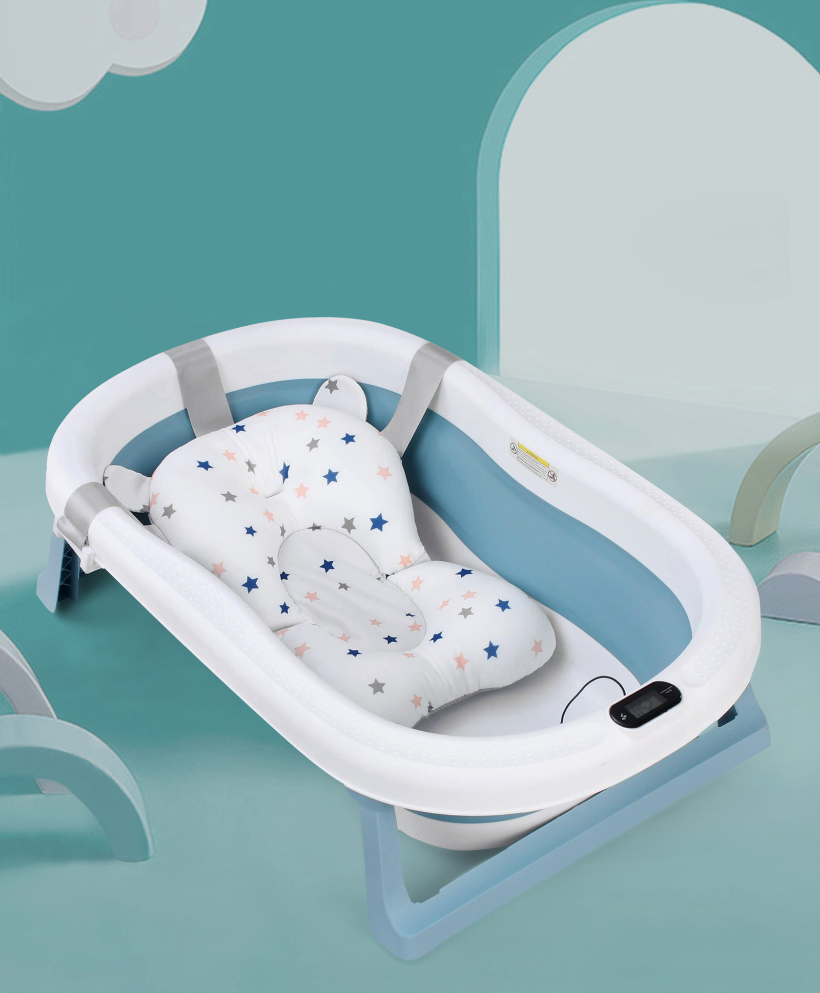 Foldable Bathtub with Cushion and Thermometer - Blue-image-20
